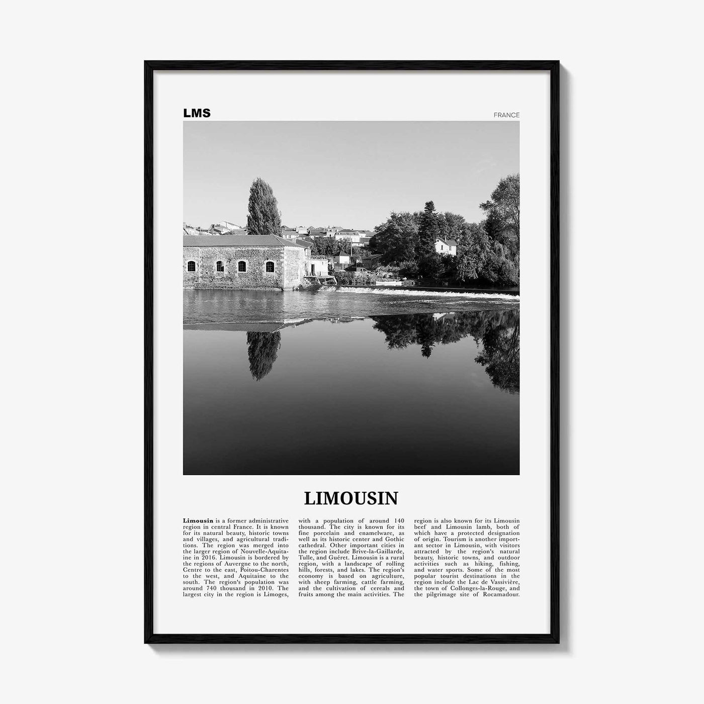 Limousin Print Black and White, Limousin Wall Art, Limousin Poster, Limousin Photo, Limousin Wall Décor, Limousin Map, Italy
