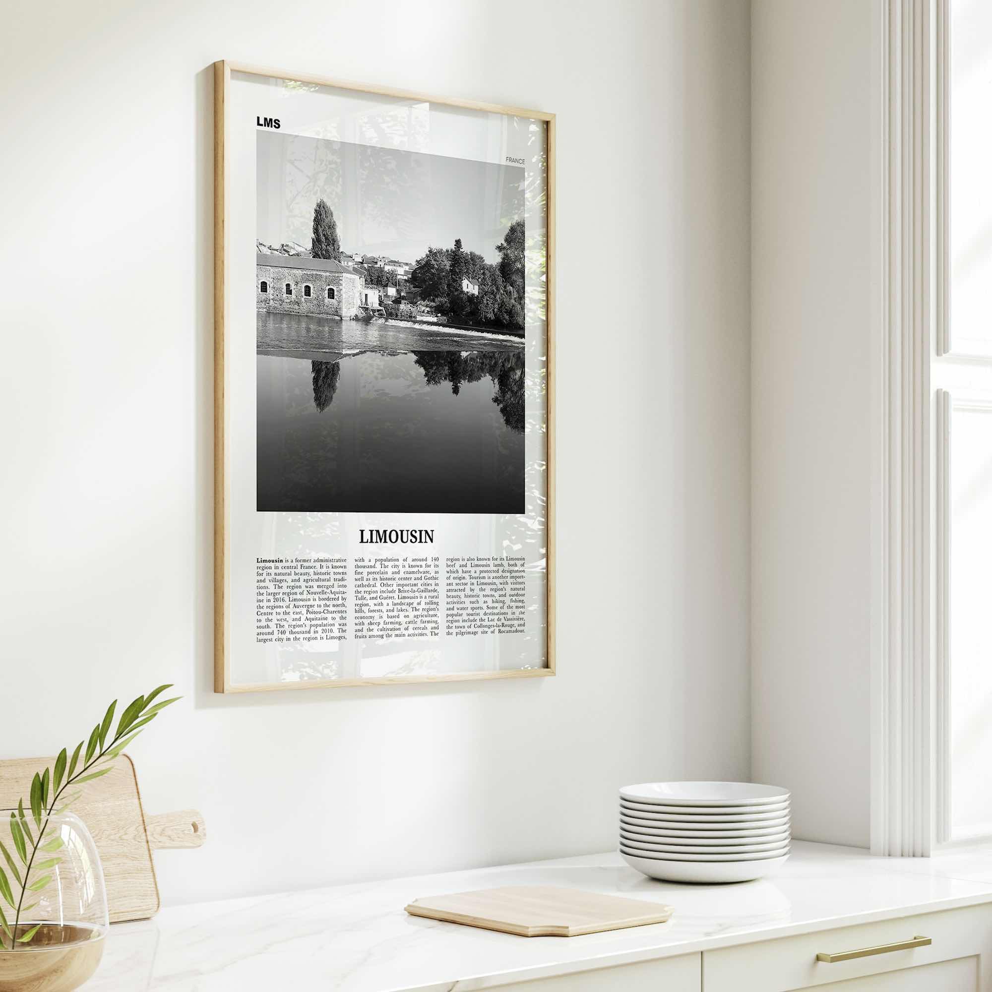 Limousin Print Black and White, Limousin Wall Art, Limousin Poster, Limousin Photo, Limousin Wall Décor, Limousin Map, Italy