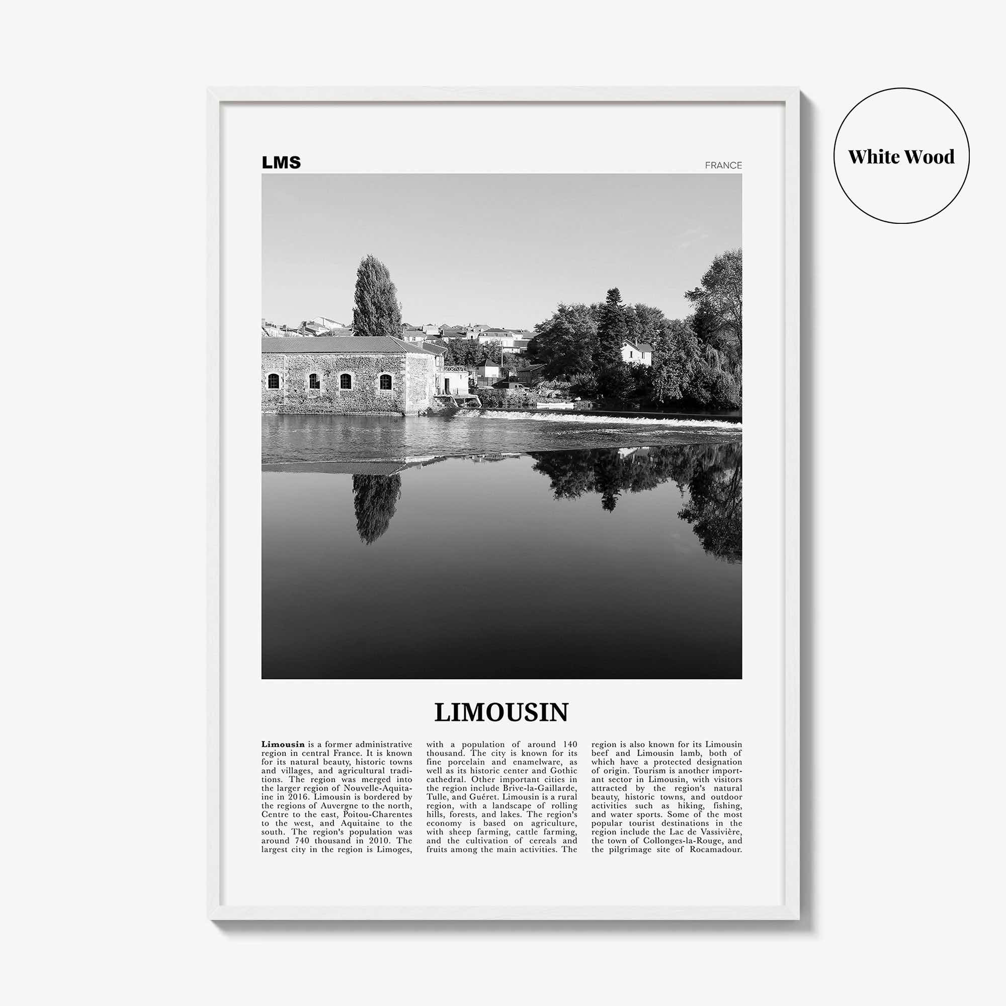 Limousin Print Black and White, Limousin Wall Art, Limousin Poster, Limousin Photo, Limousin Wall Décor, Limousin Map, Italy