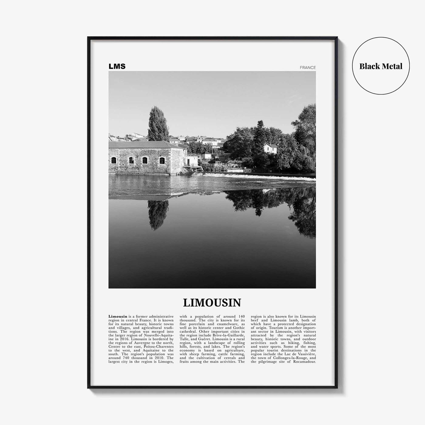 Limousin Print Black and White, Limousin Wall Art, Limousin Poster, Limousin Photo, Limousin Wall Décor, Limousin Map, Italy