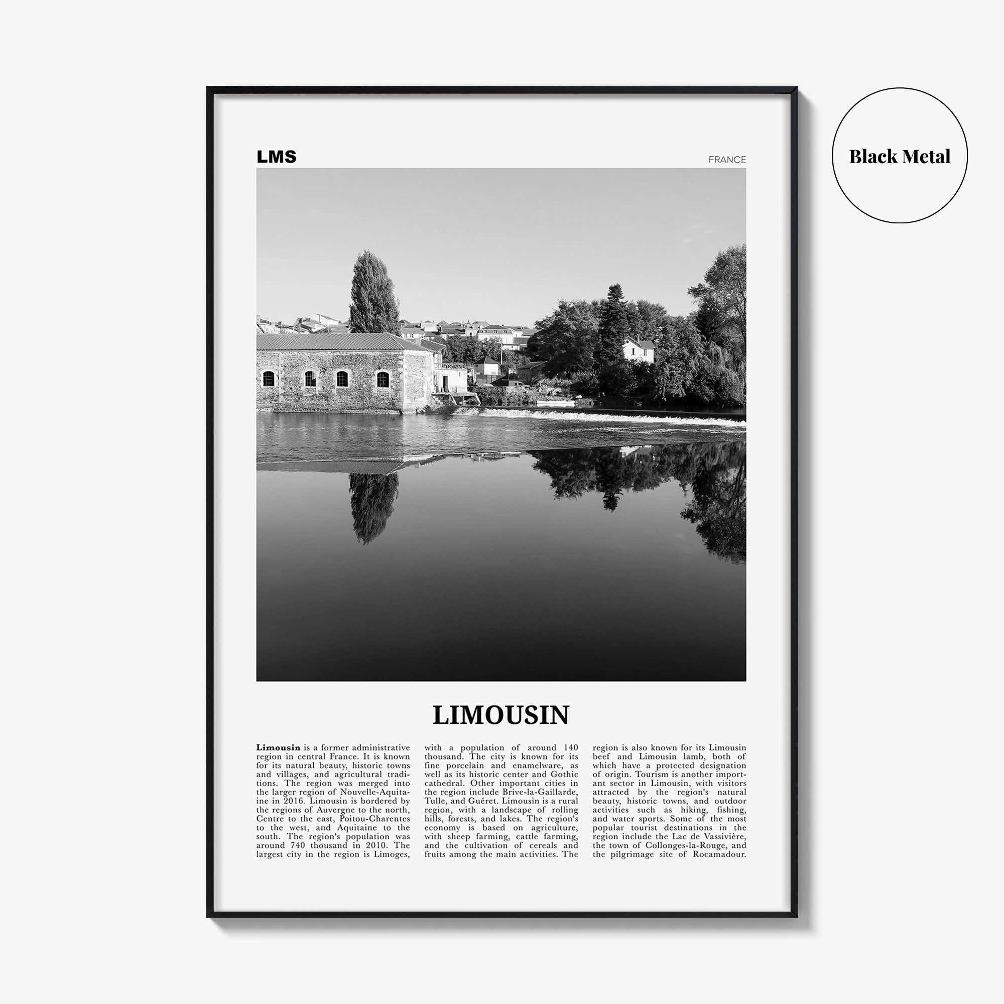 Limousin Print Black and White, Limousin Wall Art, Limousin Poster, Limousin Photo, Limousin Wall Décor, Limousin Map, Italy