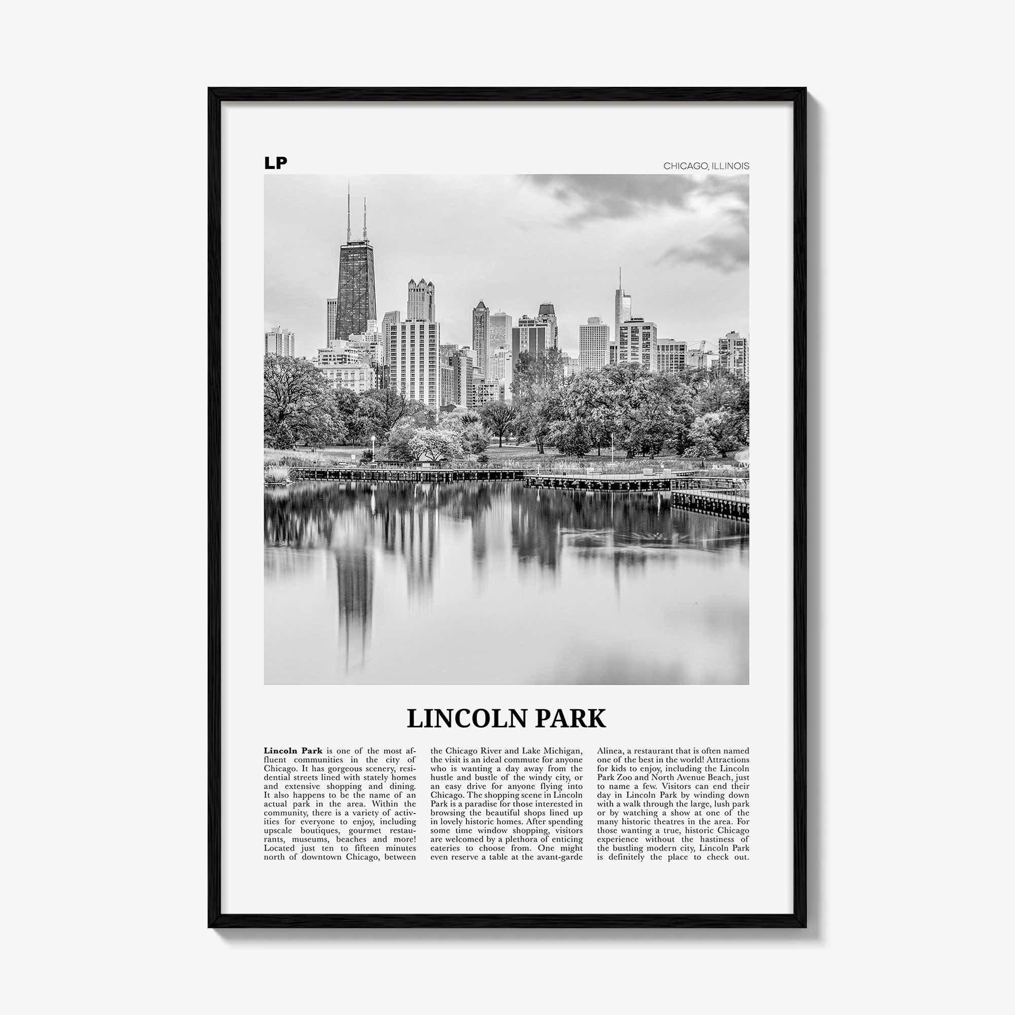 Lincoln Park Print Black and White No 1, Lincoln Park Wall Art, Lincoln Park Poster, Lincoln Park Photo, Chicago, Illinois, USA