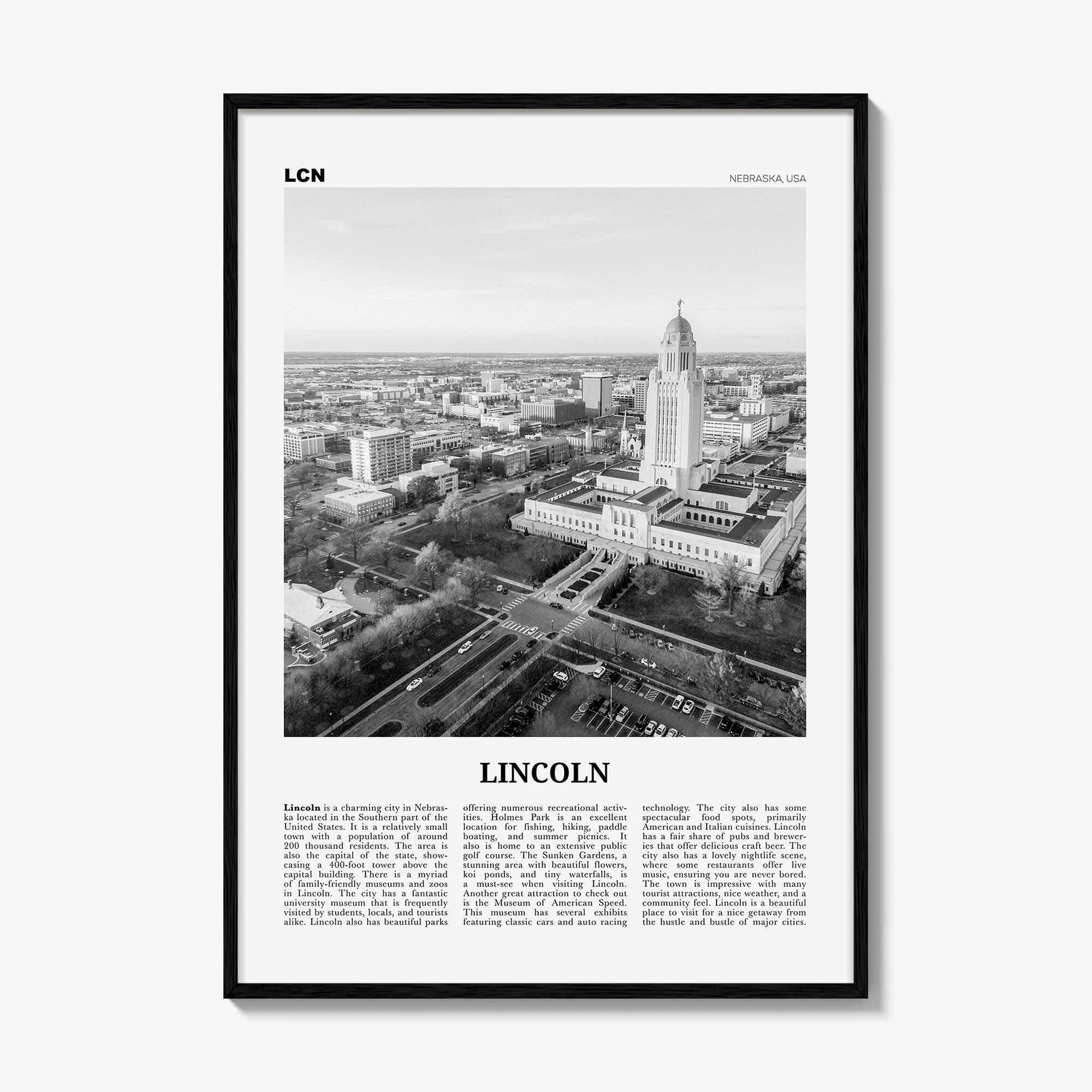 Lincoln Print Black and White, Lincoln Wall Art, Lincoln Poster, Lincoln Photo, Lincoln Wall Décor, Nebraska, USA, United States