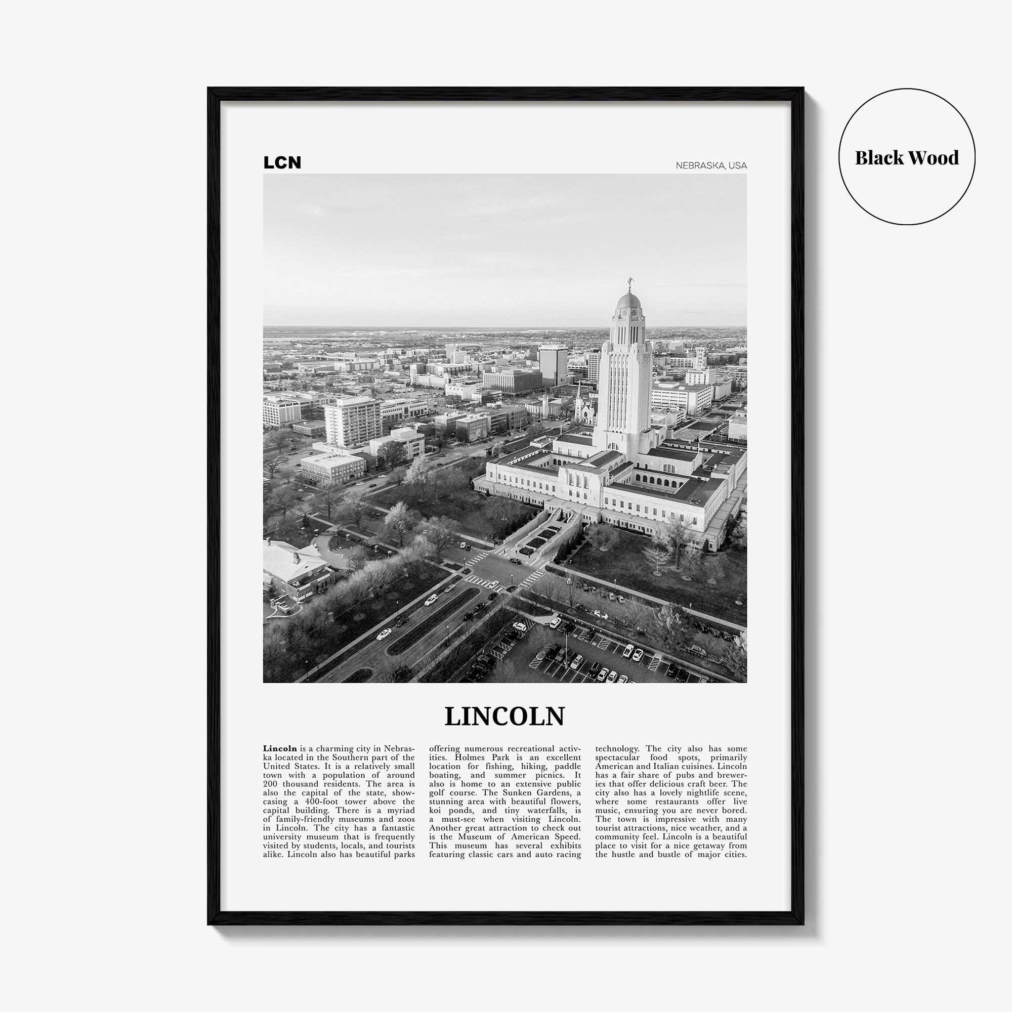 Lincoln Print Black and White, Lincoln Wall Art, Lincoln Poster, Lincoln Photo, Lincoln Wall Décor, Nebraska, USA, United States