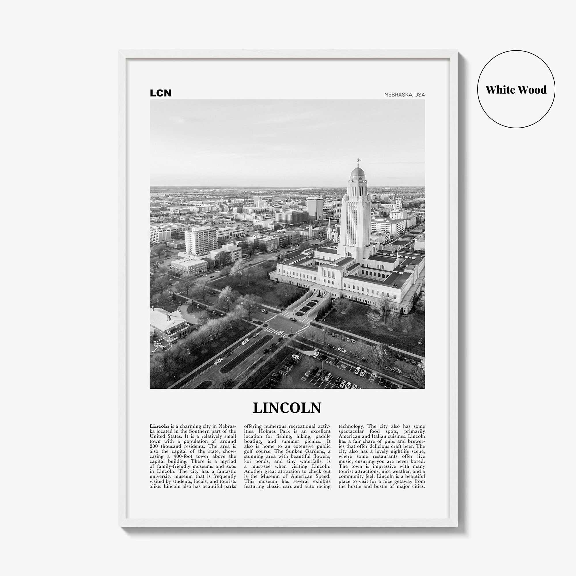 Lincoln Print Black and White, Lincoln Wall Art, Lincoln Poster, Lincoln Photo, Lincoln Wall Décor, Nebraska, USA, United States