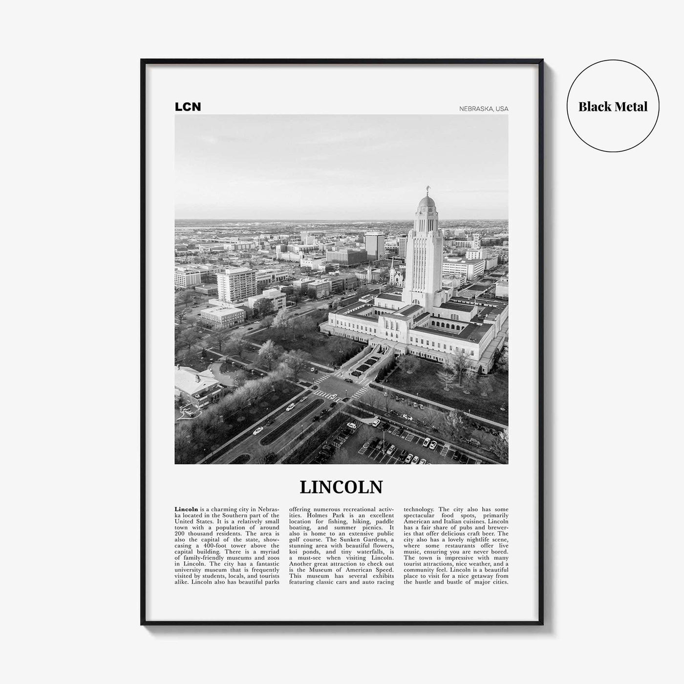 Lincoln Print Black and White, Lincoln Wall Art, Lincoln Poster, Lincoln Photo, Lincoln Wall Décor, Nebraska, USA, United States