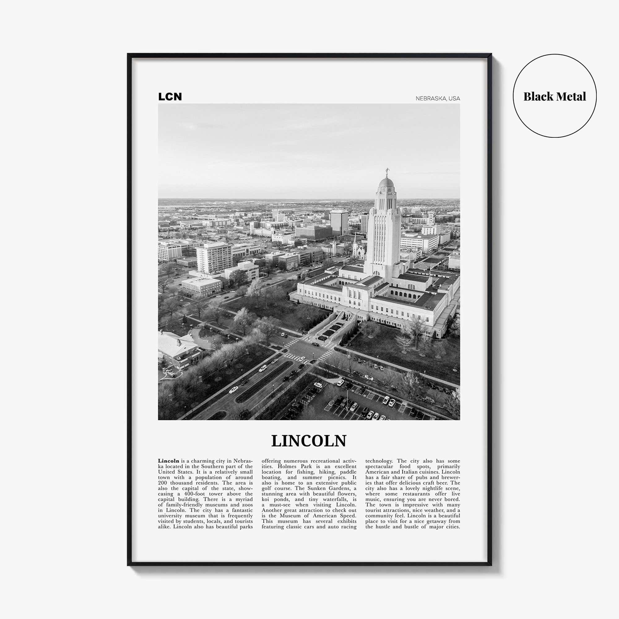 Lincoln Print Black and White, Lincoln Wall Art, Lincoln Poster, Lincoln Photo, Lincoln Wall Décor, Nebraska, USA, United States