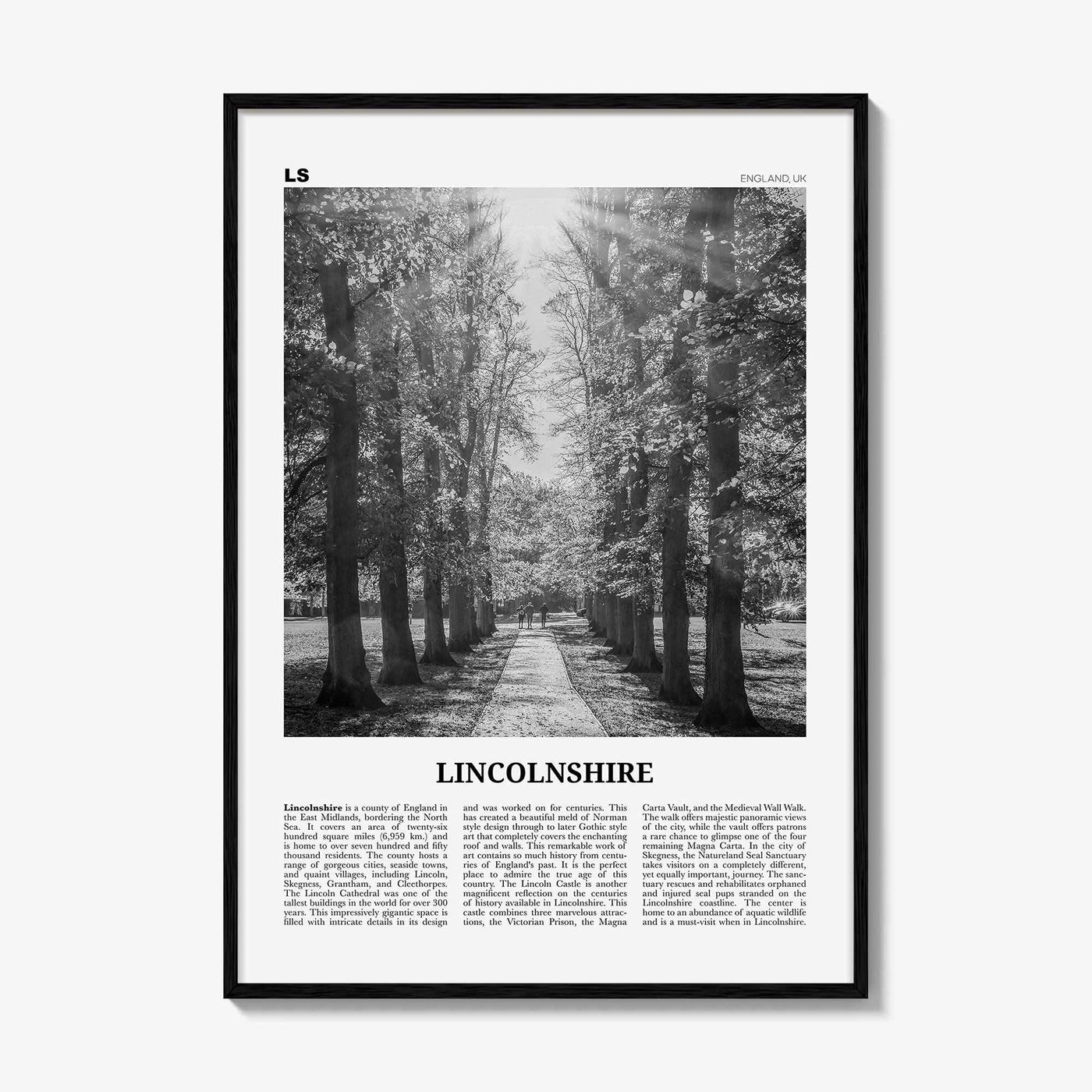 Lincolnshire Print Black and White, Lincolnshire Wall Art, Lincolnshire Poster, Lincolnshire Photo, Lincolnshire Map, England, UK