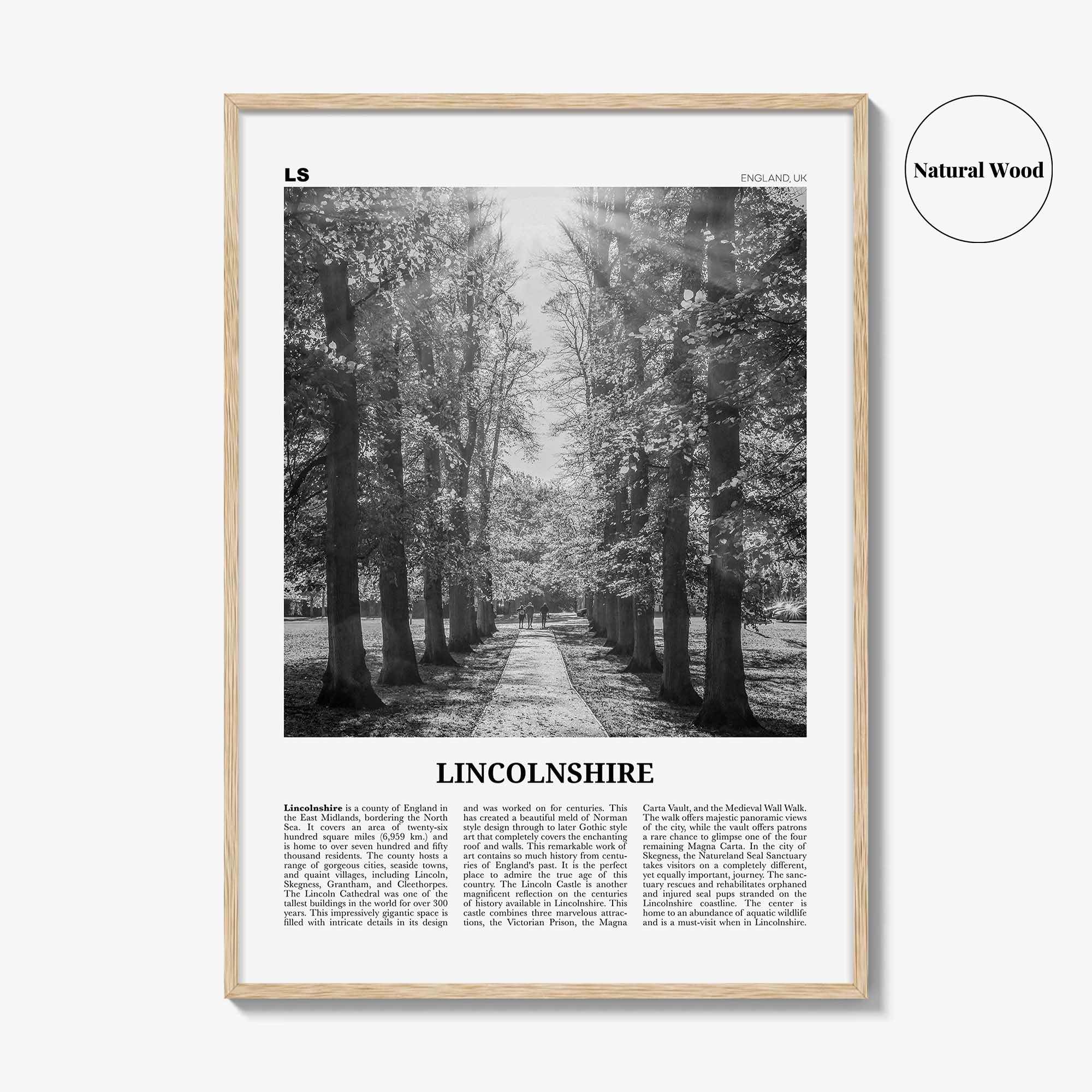 Lincolnshire Print Black and White, Lincolnshire Wall Art, Lincolnshire Poster, Lincolnshire Photo, Lincolnshire Map, England, UK