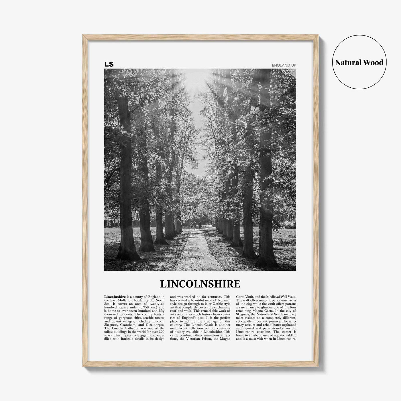 Lincolnshire Print Black and White, Lincolnshire Wall Art, Lincolnshire Poster, Lincolnshire Photo, Lincolnshire Map, England, UK