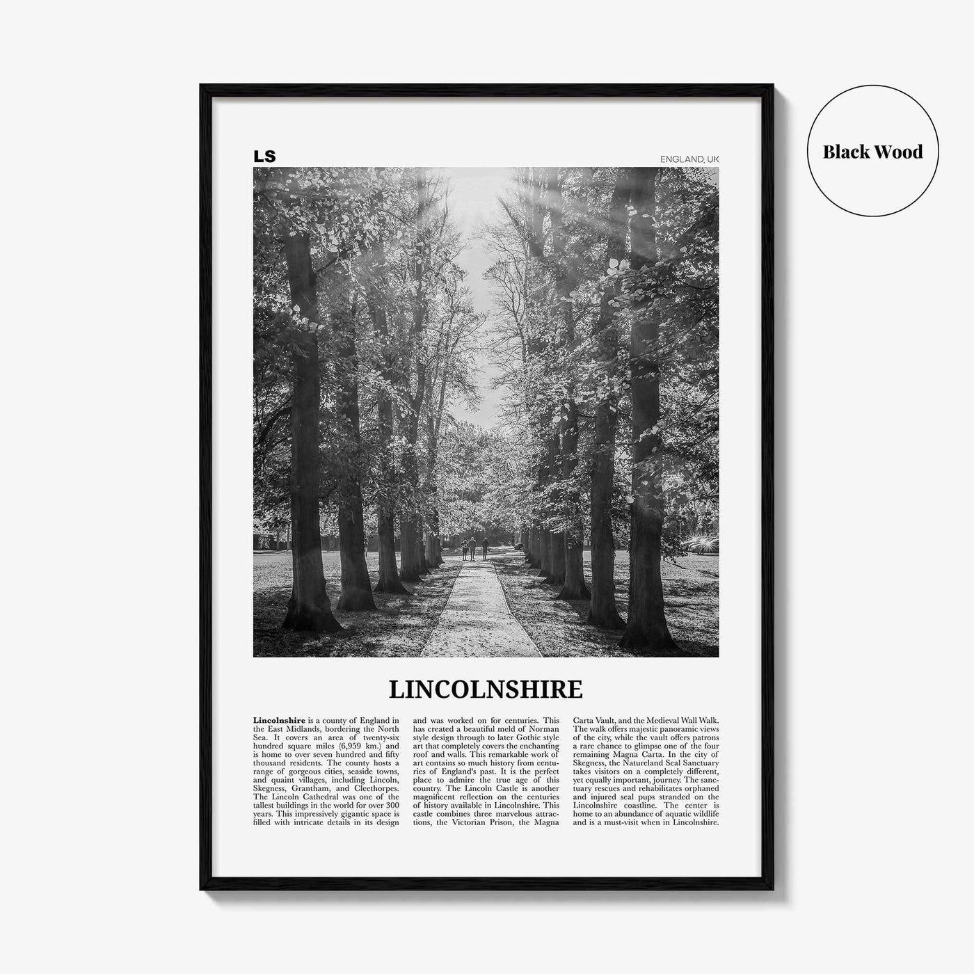 Lincolnshire Print Black and White, Lincolnshire Wall Art, Lincolnshire Poster, Lincolnshire Photo, Lincolnshire Map, England, UK