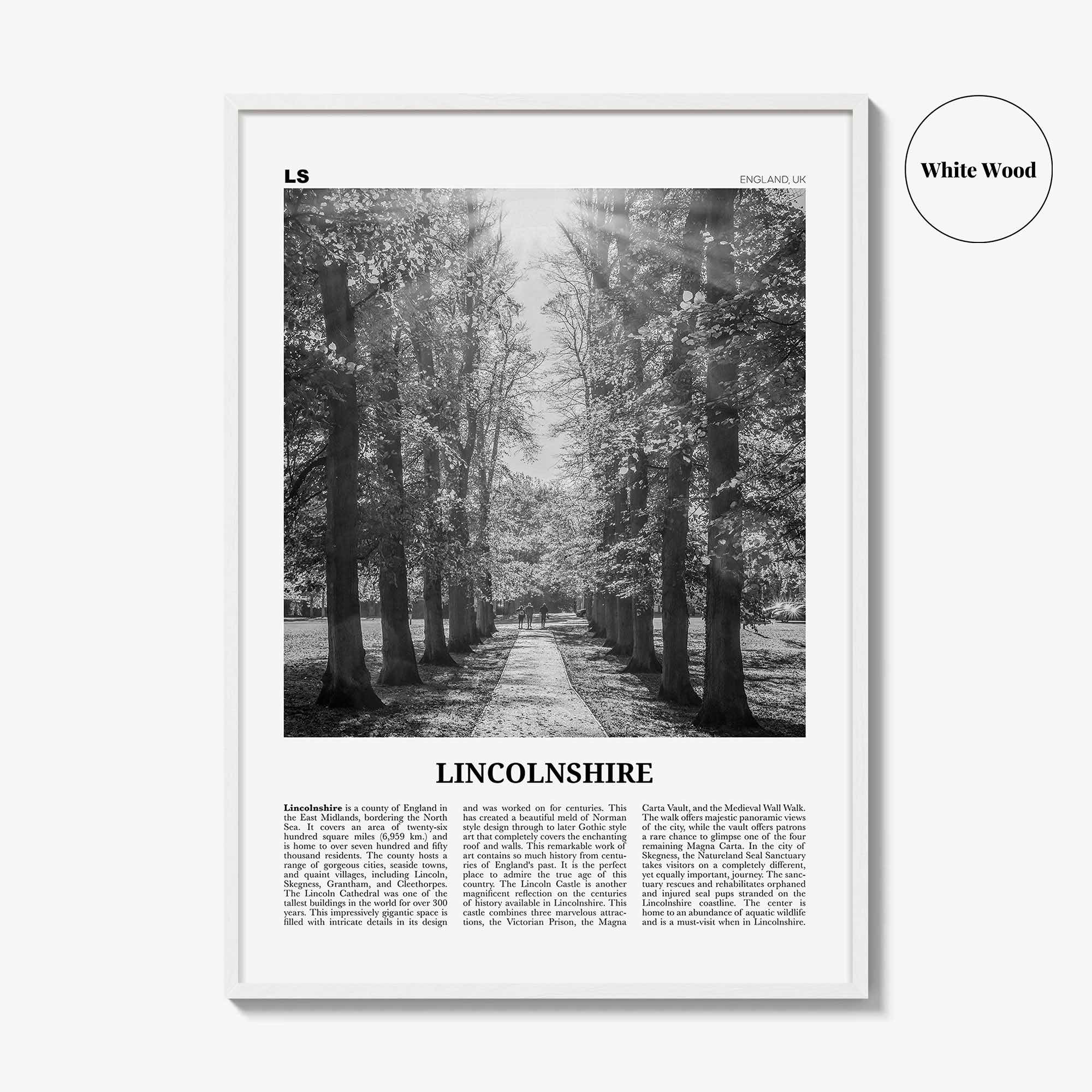 Lincolnshire Print Black and White, Lincolnshire Wall Art, Lincolnshire Poster, Lincolnshire Photo, Lincolnshire Map, England, UK