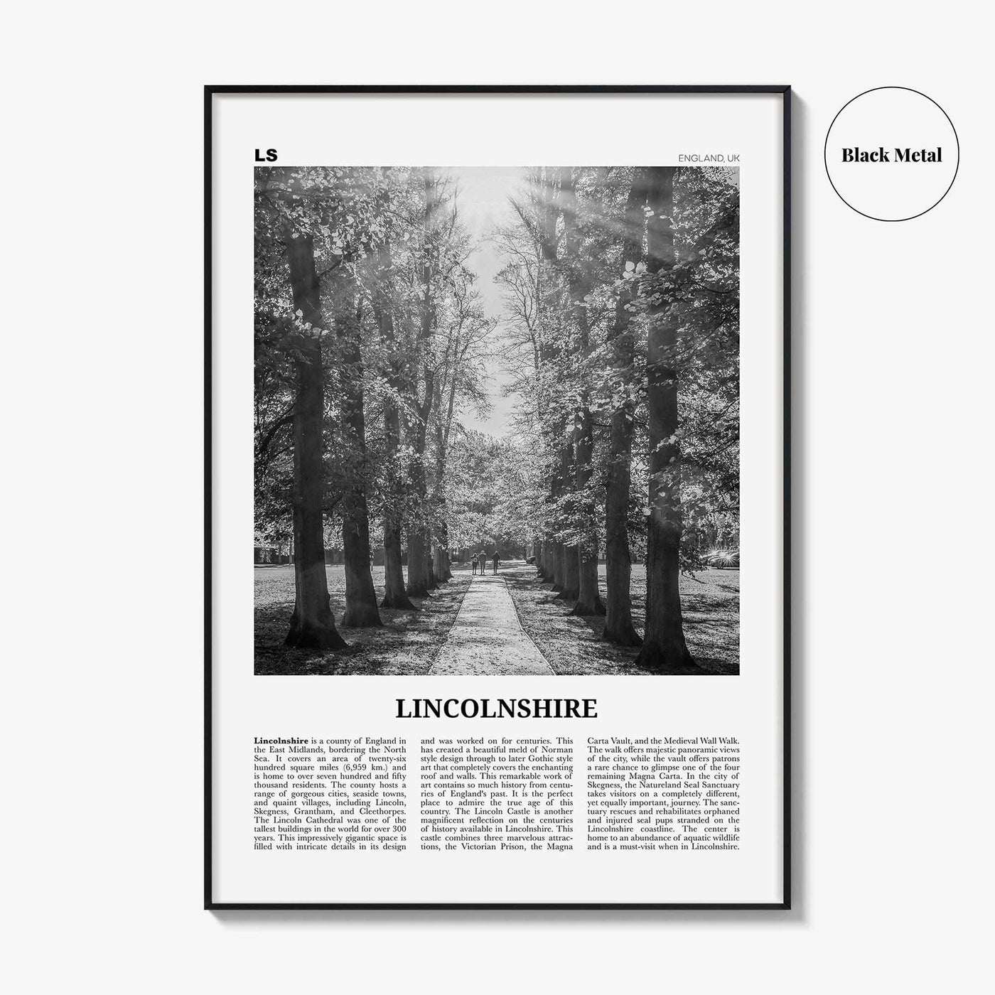 Lincolnshire Print Black and White, Lincolnshire Wall Art, Lincolnshire Poster, Lincolnshire Photo, Lincolnshire Map, England, UK