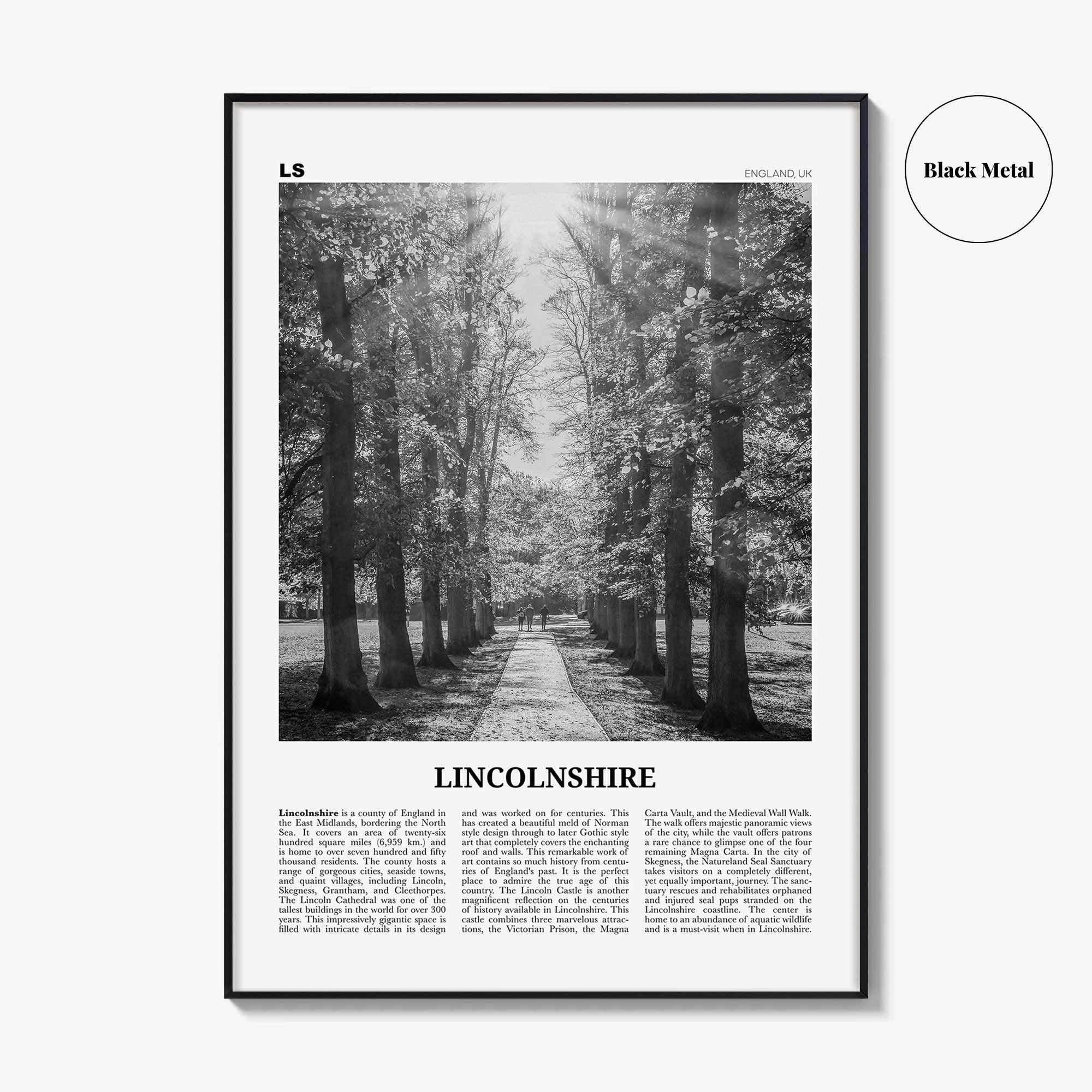 Lincolnshire Print Black and White, Lincolnshire Wall Art, Lincolnshire Poster, Lincolnshire Photo, Lincolnshire Map, England, UK