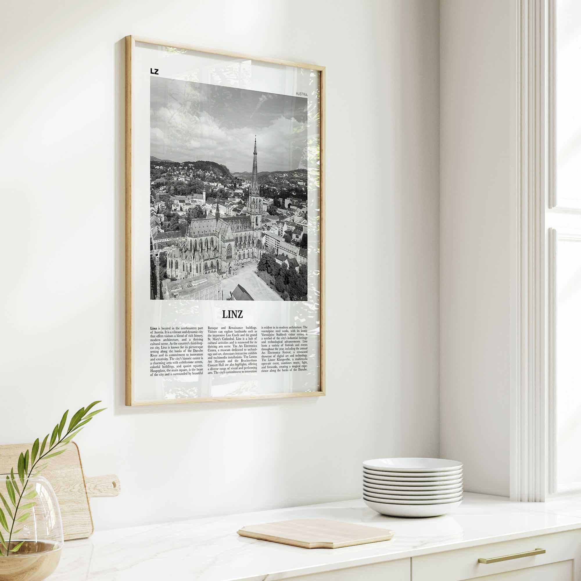 Linz Print Black and White, Linz Wall Art, Linz Poster, Linz Photo, Linz Wall Décor, Linz Map, Austria