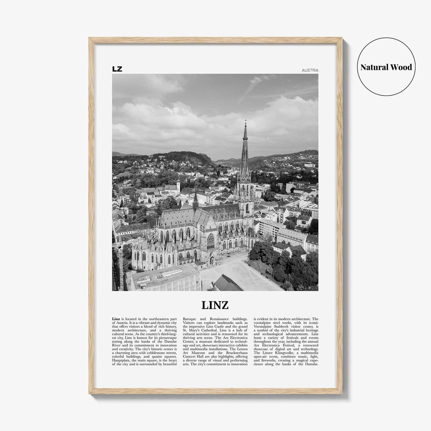 Linz Print Black and White, Linz Wall Art, Linz Poster, Linz Photo, Linz Wall Décor, Linz Map, Austria
