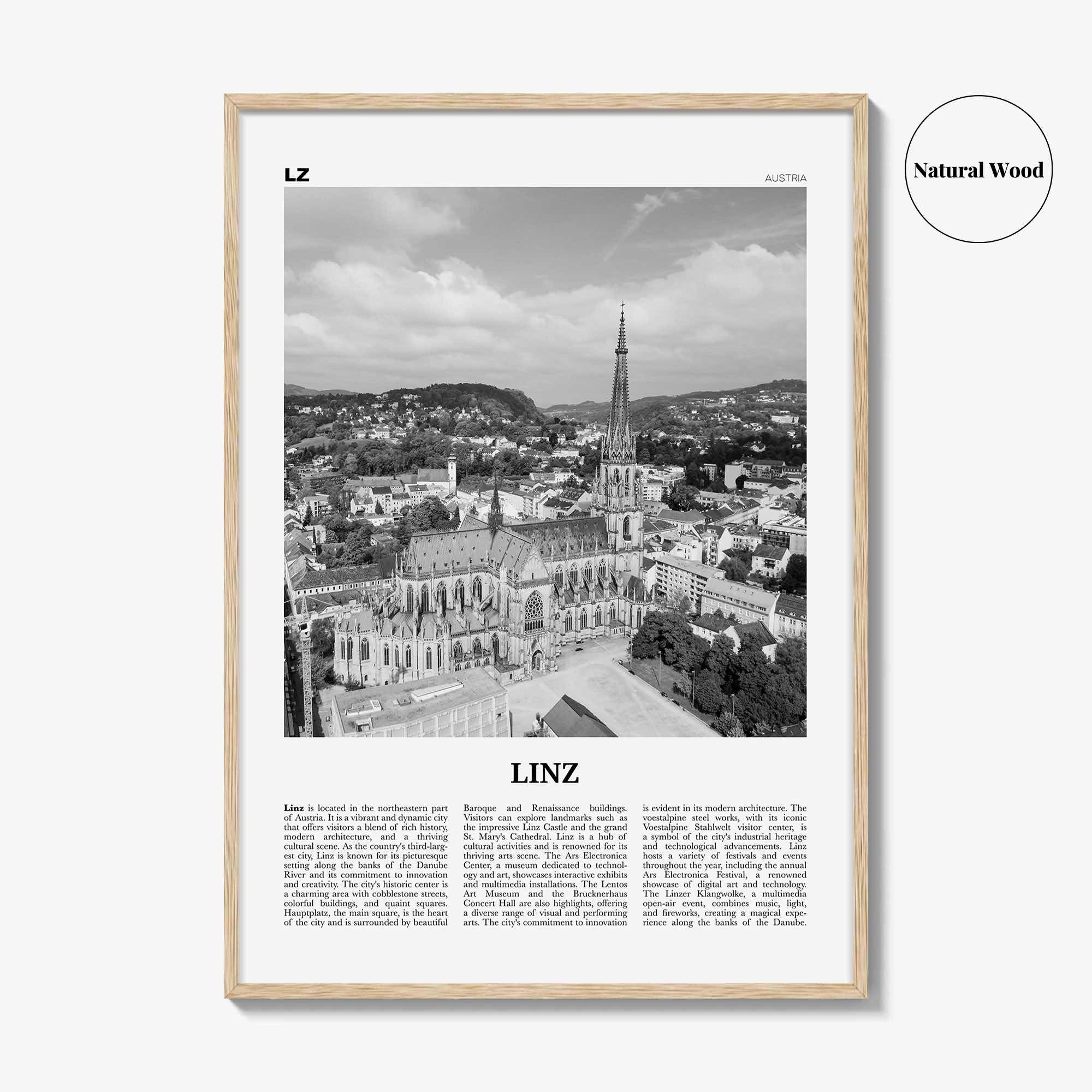 Linz Print Black and White, Linz Wall Art, Linz Poster, Linz Photo, Linz Wall Décor, Linz Map, Austria