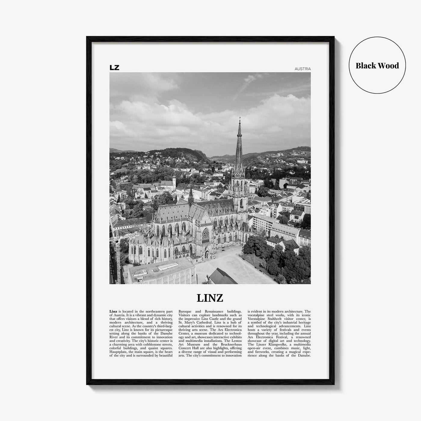 Linz Print Black and White, Linz Wall Art, Linz Poster, Linz Photo, Linz Wall Décor, Linz Map, Austria