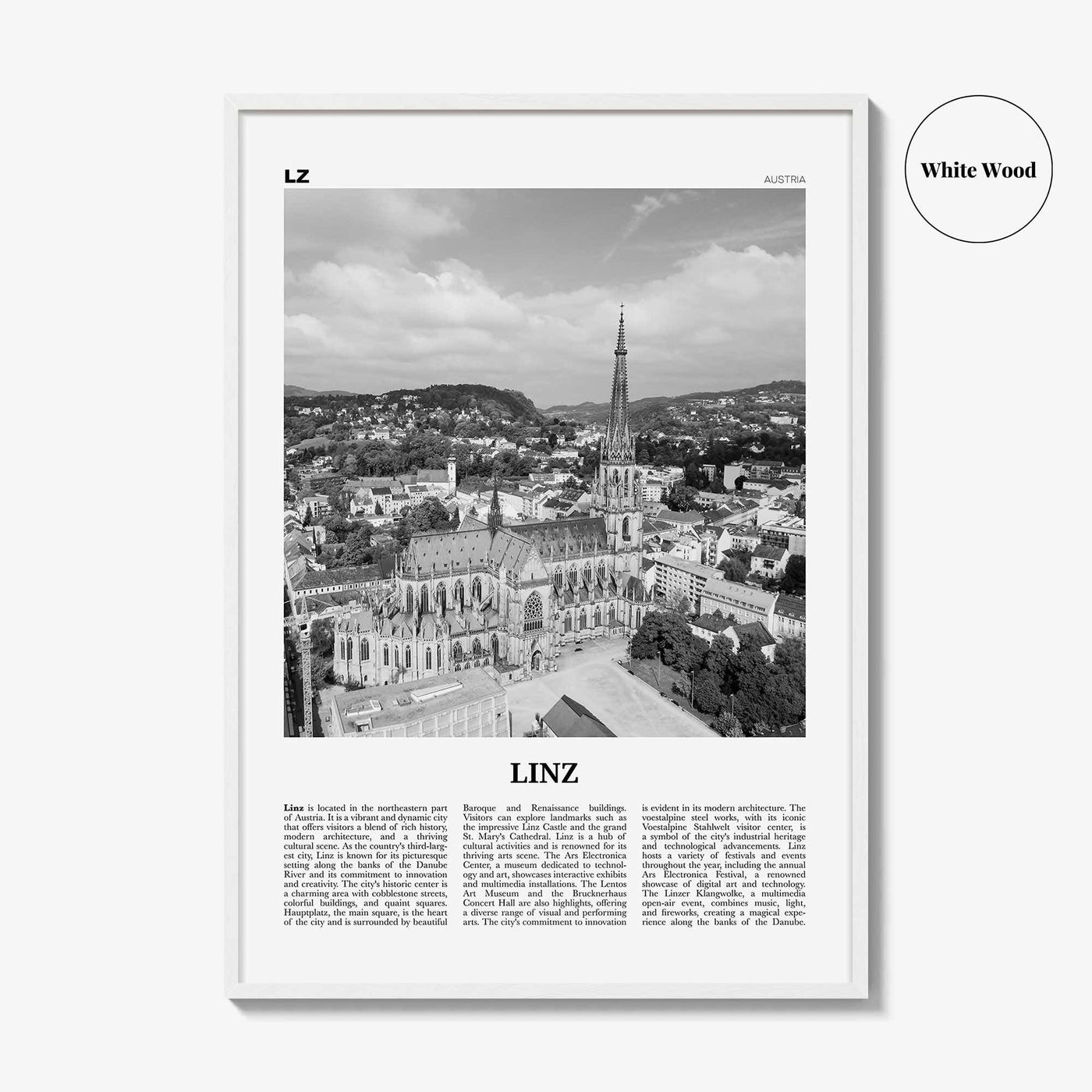 Linz Print Black and White, Linz Wall Art, Linz Poster, Linz Photo, Linz Wall Décor, Linz Map, Austria