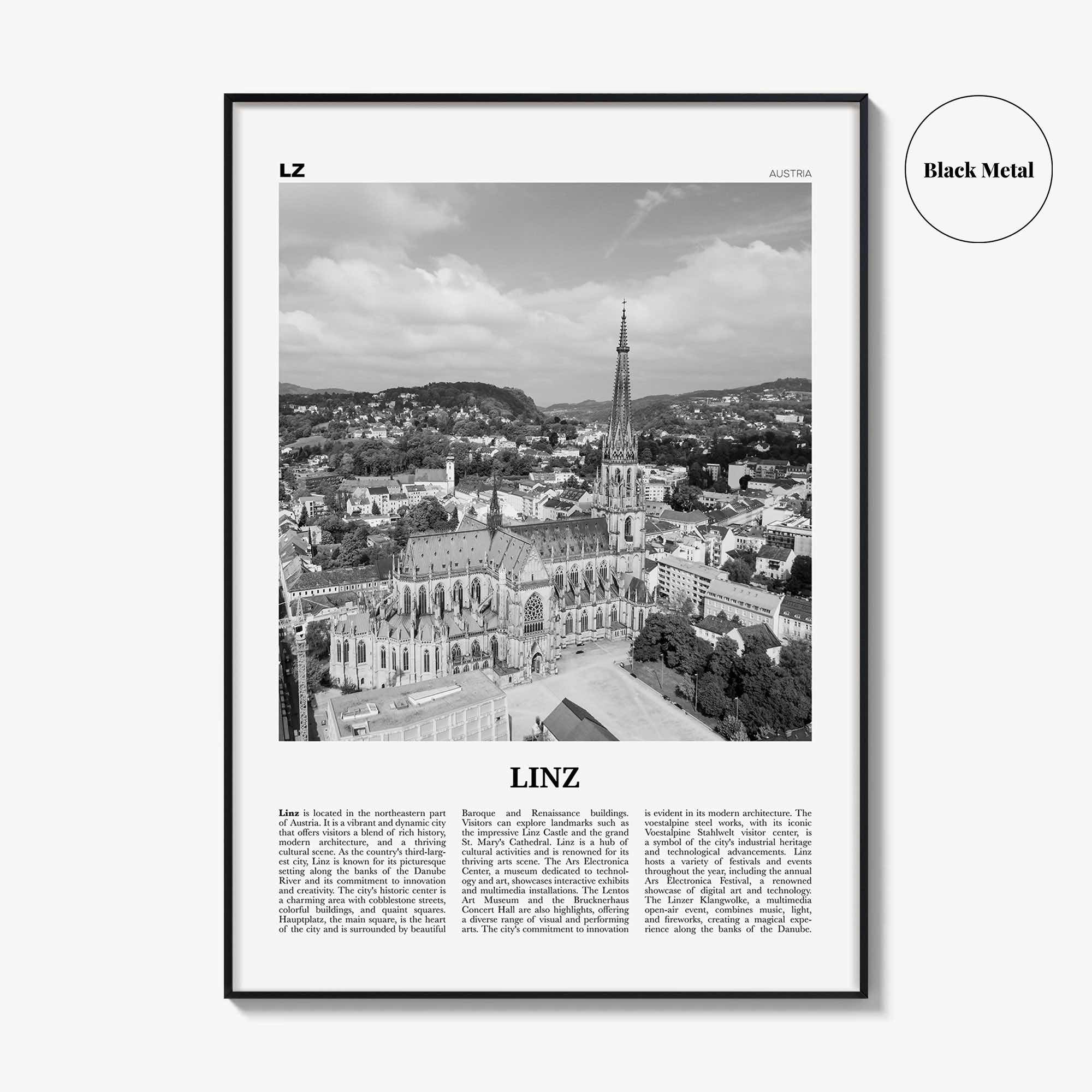 Linz Print Black and White, Linz Wall Art, Linz Poster, Linz Photo, Linz Wall Décor, Linz Map, Austria