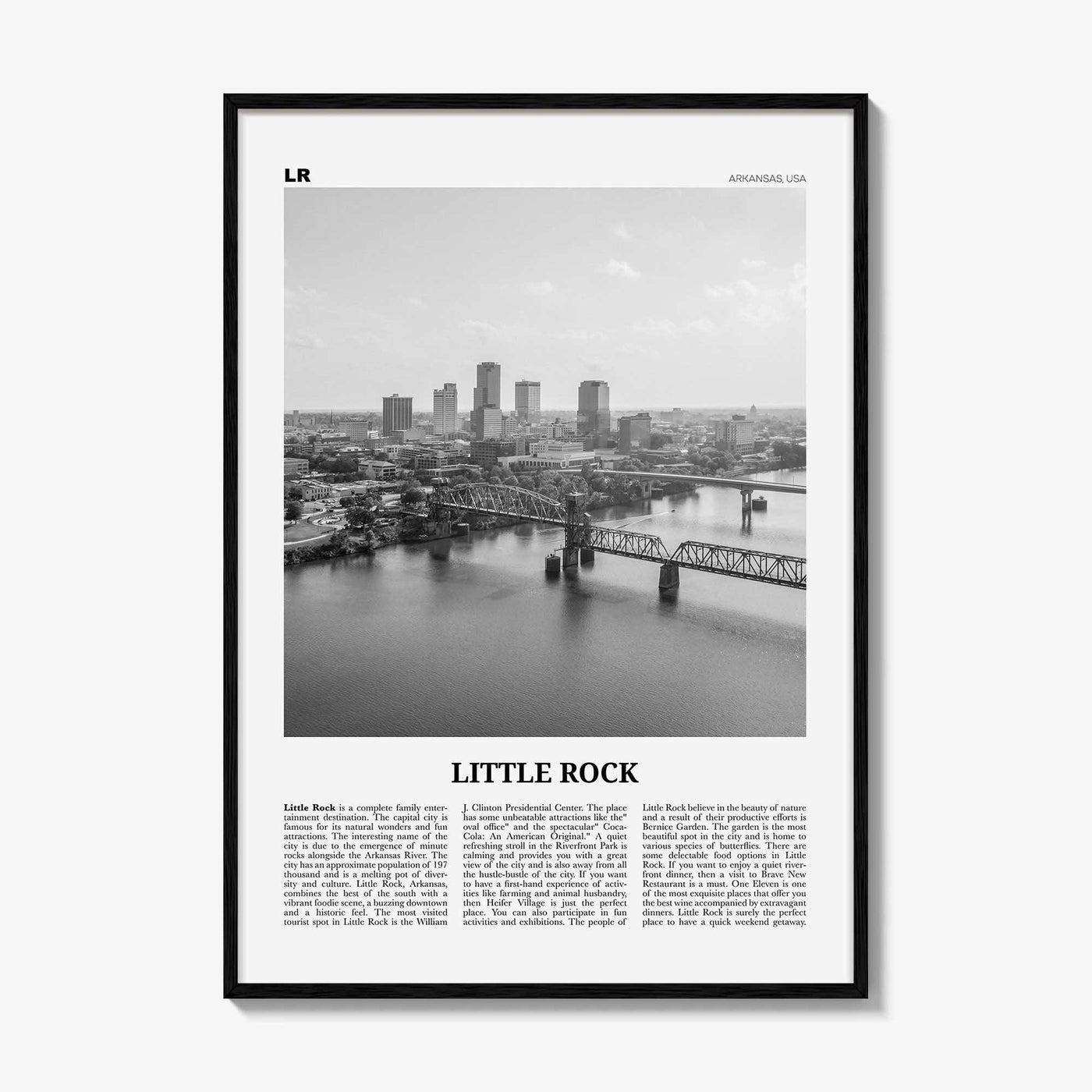 Little Rock Print Black and White, Little Rock Wall Art, Little Rock Poster, Little Rock Photo, Little Rock Wall Décor, Arkansas, USA