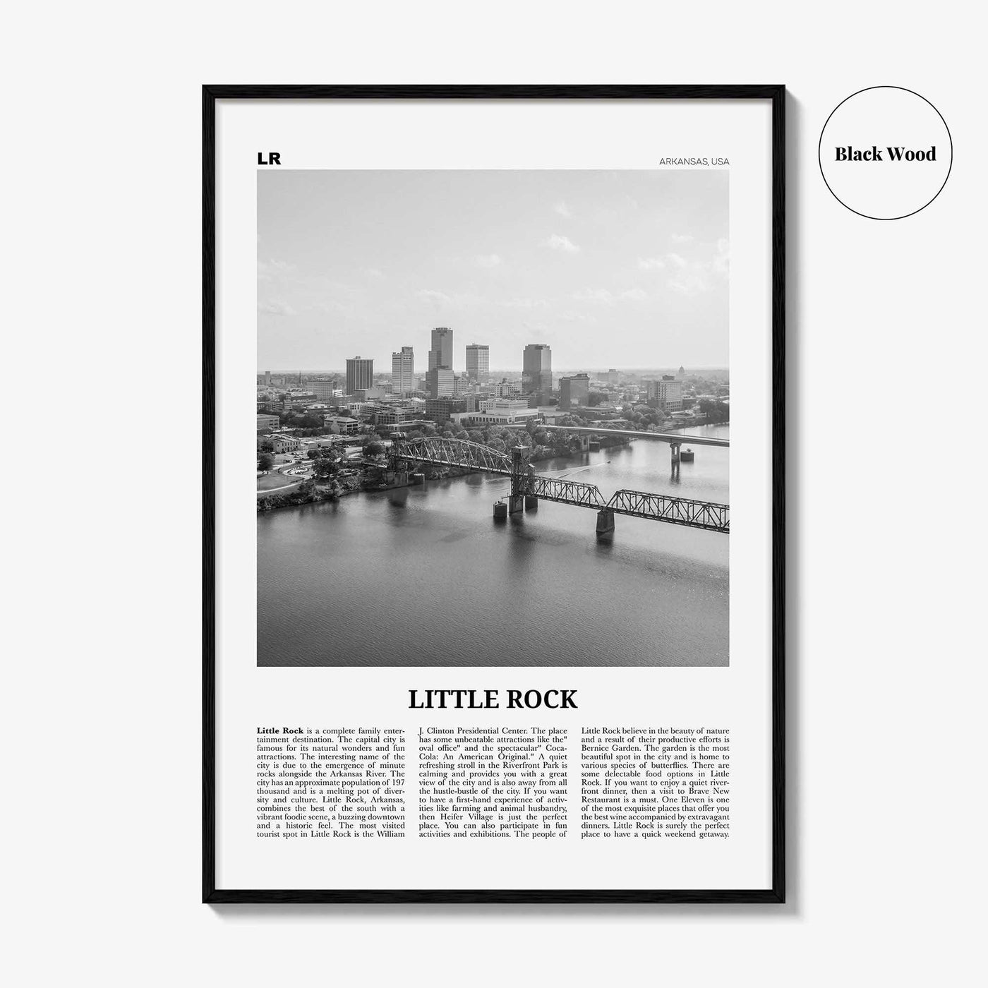 Little Rock Print Black and White, Little Rock Wall Art, Little Rock Poster, Little Rock Photo, Little Rock Wall Décor, Arkansas, USA