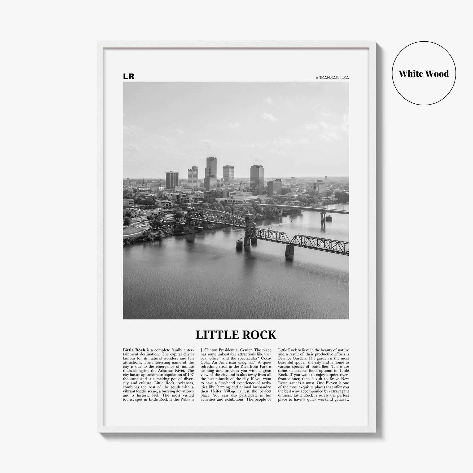 Little Rock Print Black and White, Little Rock Wall Art, Little Rock Poster, Little Rock Photo, Little Rock Wall Décor, Arkansas, USA