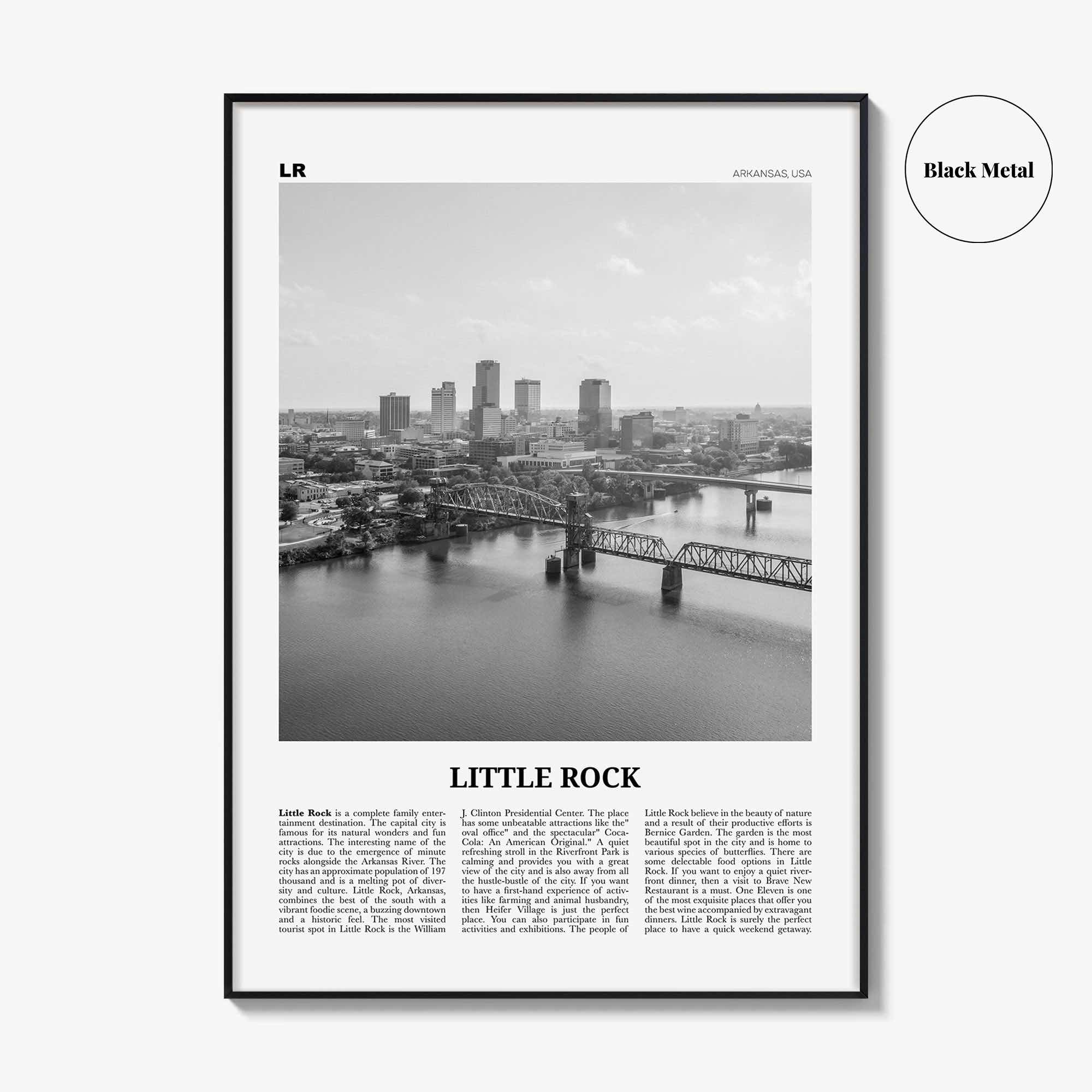 Little Rock Print Black and White, Little Rock Wall Art, Little Rock Poster, Little Rock Photo, Little Rock Wall Décor, Arkansas, USA