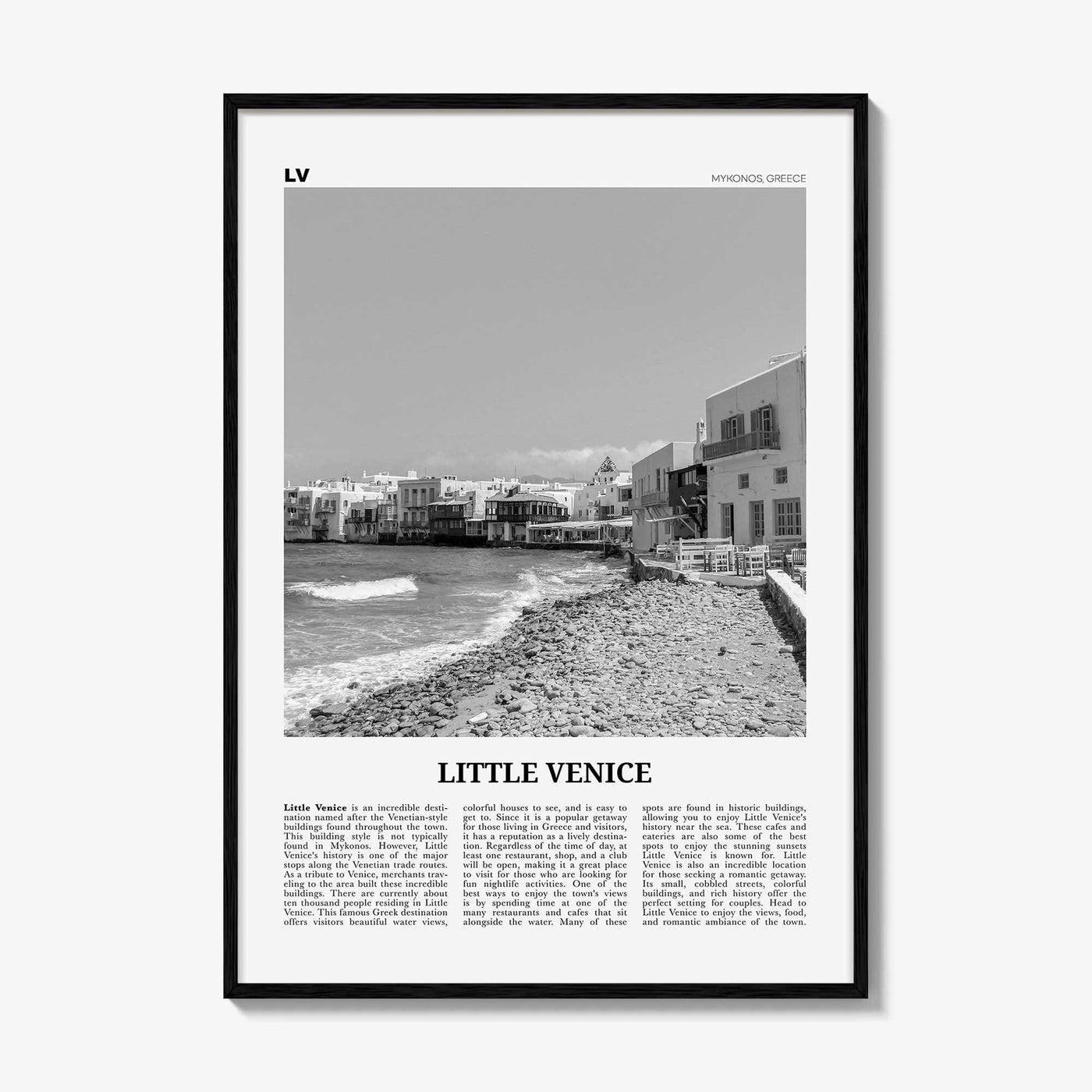 Little Venice Print Black and White Mykonos, Little Venice Wall Art, Little Venice Poster, Little Venice Photo, Little Venice Décor, Greece