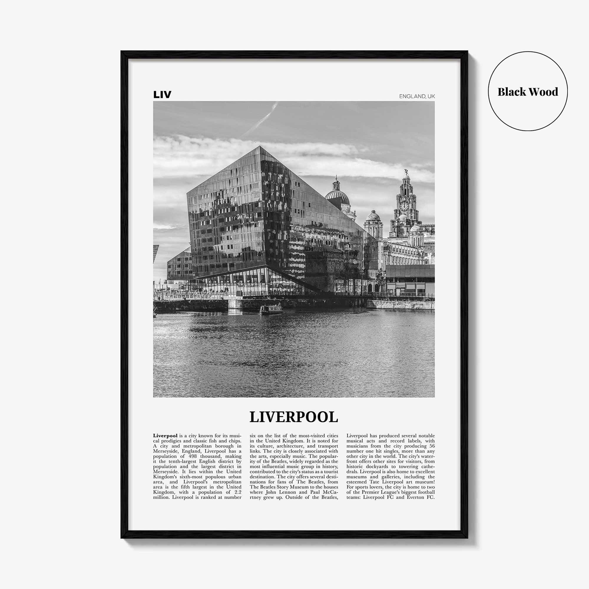 Liverpool Print Black and White, Liverpool Wall Art, Liverpool Poster, Liverpool Photo, Merseyside, England, UK, United Kingdom, Europe