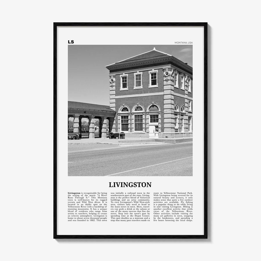 Livingston Print Black and White, Livingston Wall Art, Livingston Poster, Livingston Photo, Livingston Décor, Livingston Map, Montana, USA