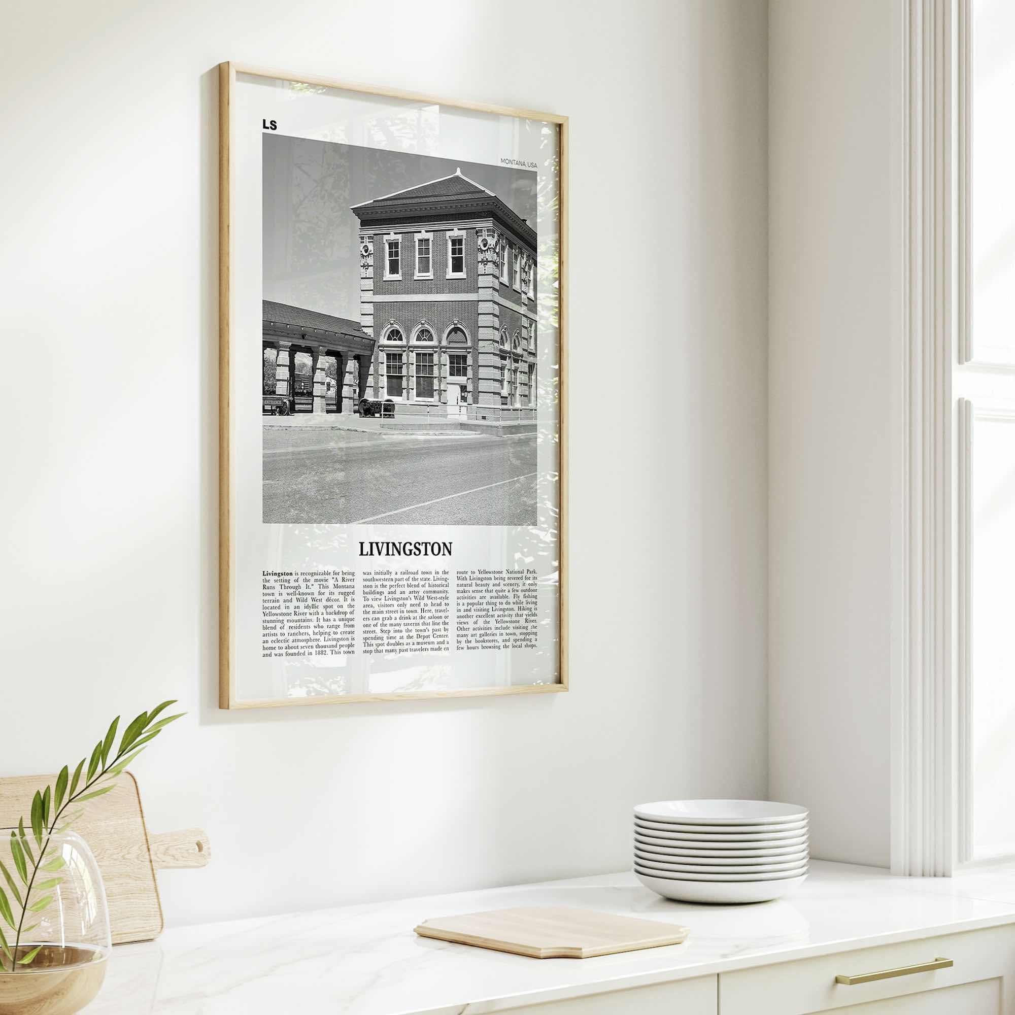 Livingston Print Black and White, Livingston Wall Art, Livingston Poster, Livingston Photo, Livingston Décor, Livingston Map, Montana, USA