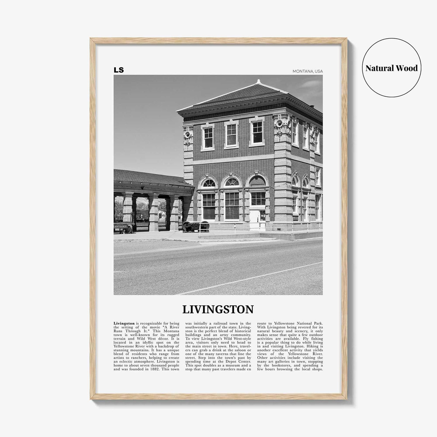 Livingston Print Black and White, Livingston Wall Art, Livingston Poster, Livingston Photo, Livingston Décor, Livingston Map, Montana, USA