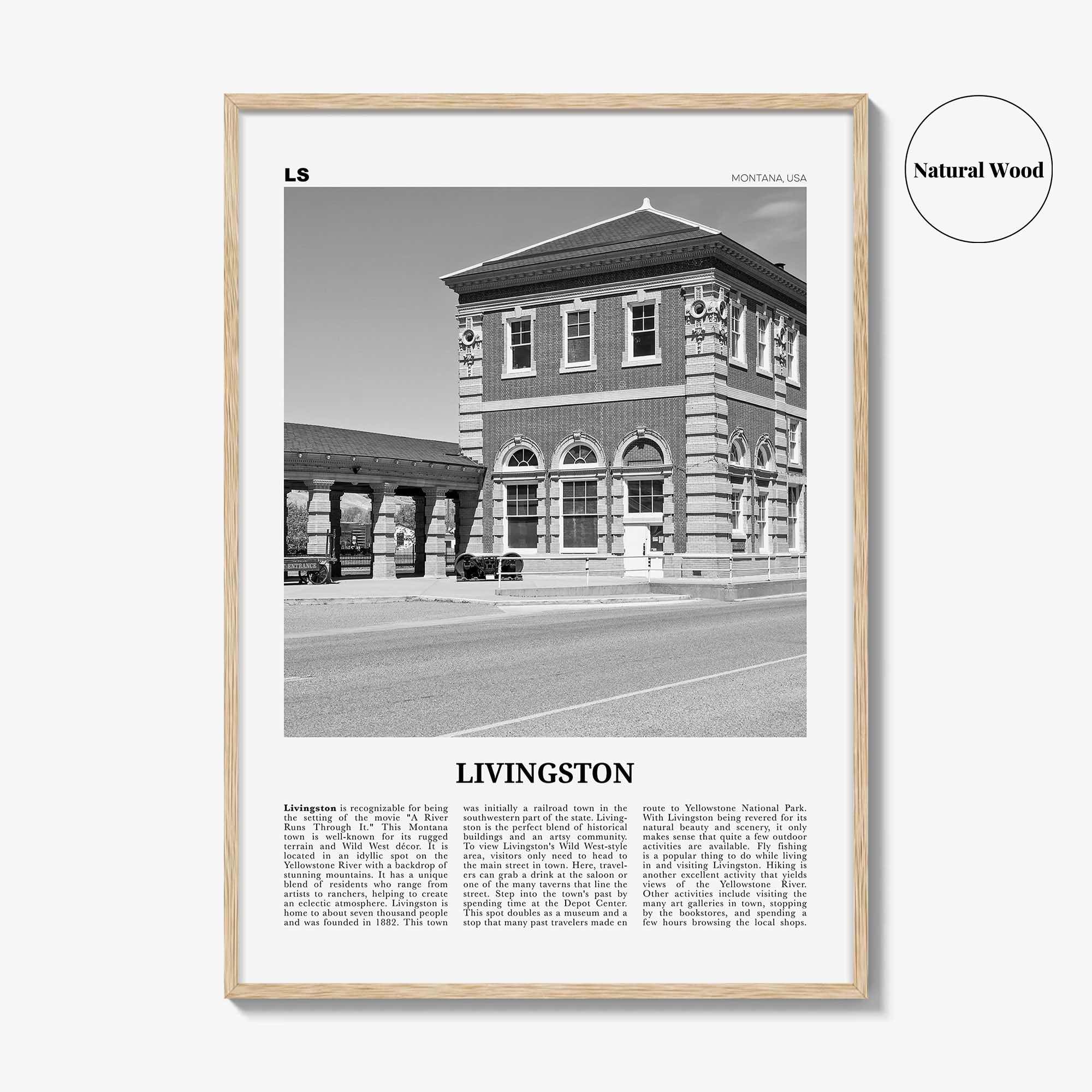 Livingston Print Black and White, Livingston Wall Art, Livingston Poster, Livingston Photo, Livingston Décor, Livingston Map, Montana, USA