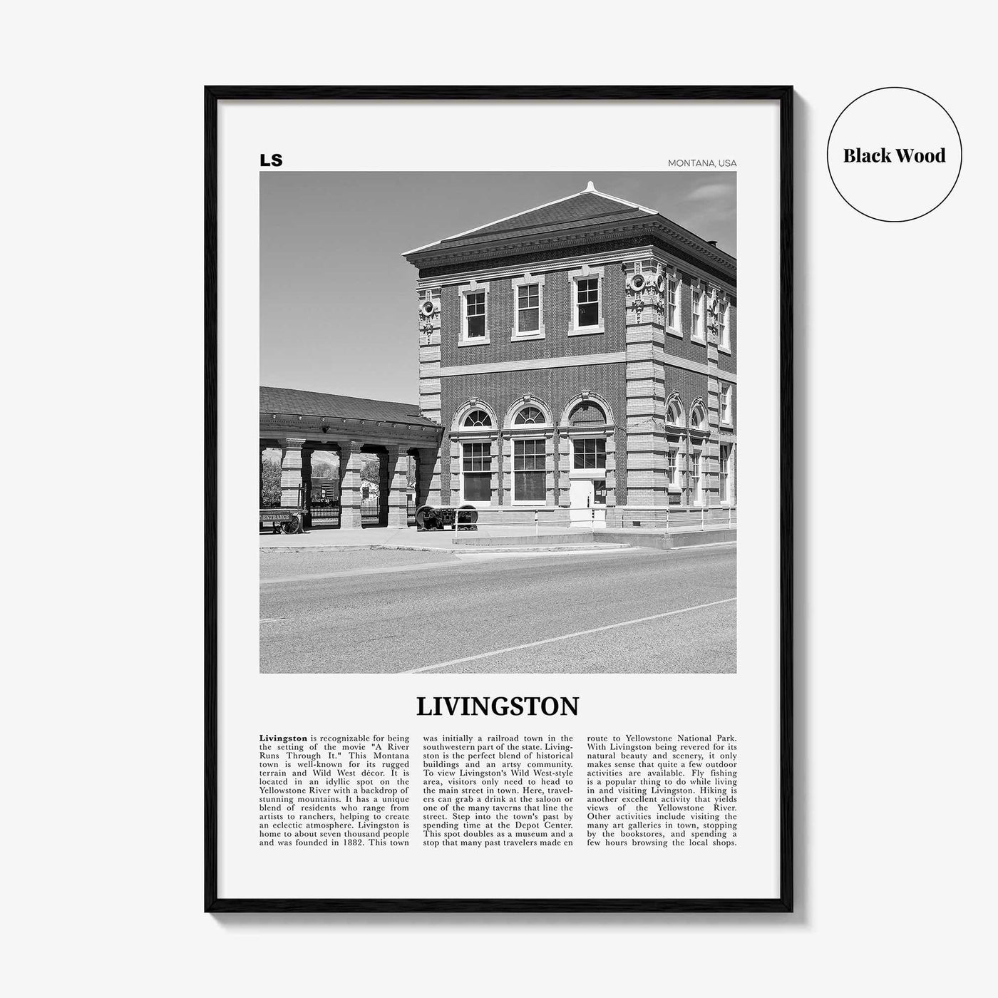 Livingston Print Black and White, Livingston Wall Art, Livingston Poster, Livingston Photo, Livingston Décor, Livingston Map, Montana, USA