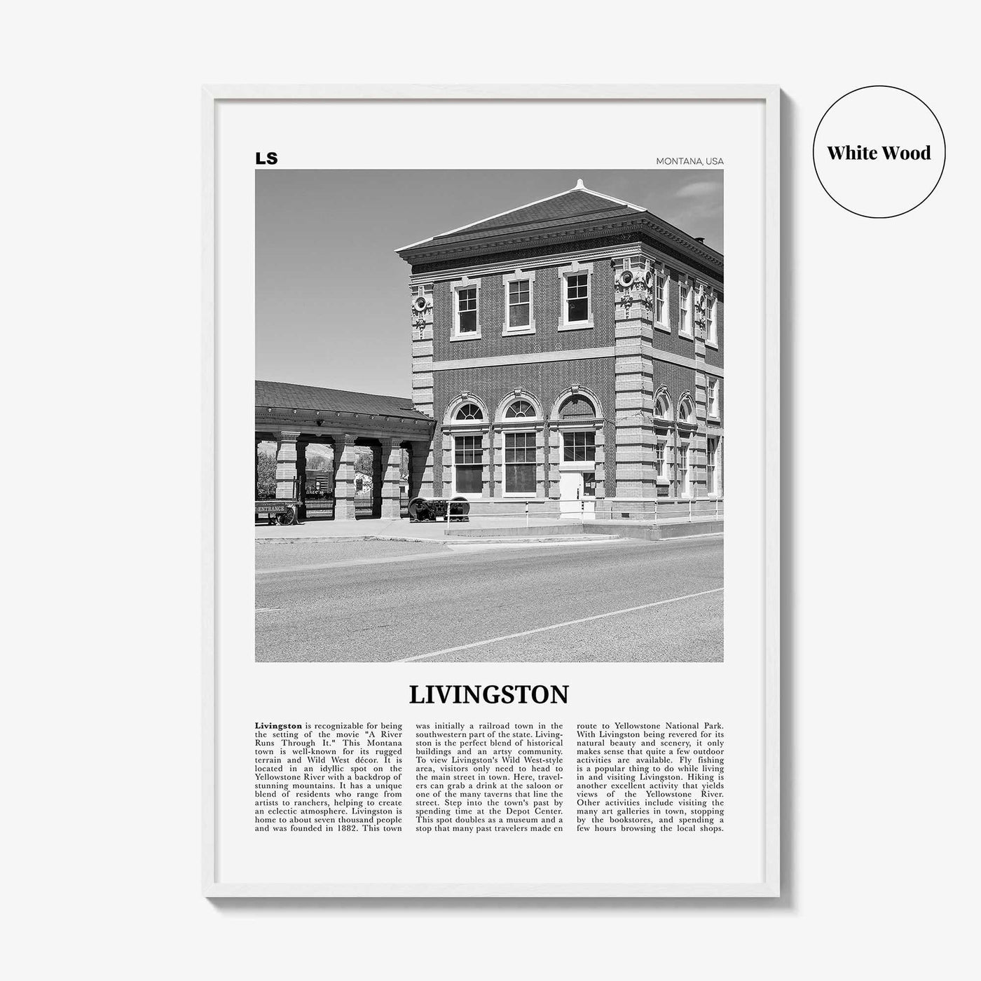 Livingston Print Black and White, Livingston Wall Art, Livingston Poster, Livingston Photo, Livingston Décor, Livingston Map, Montana, USA