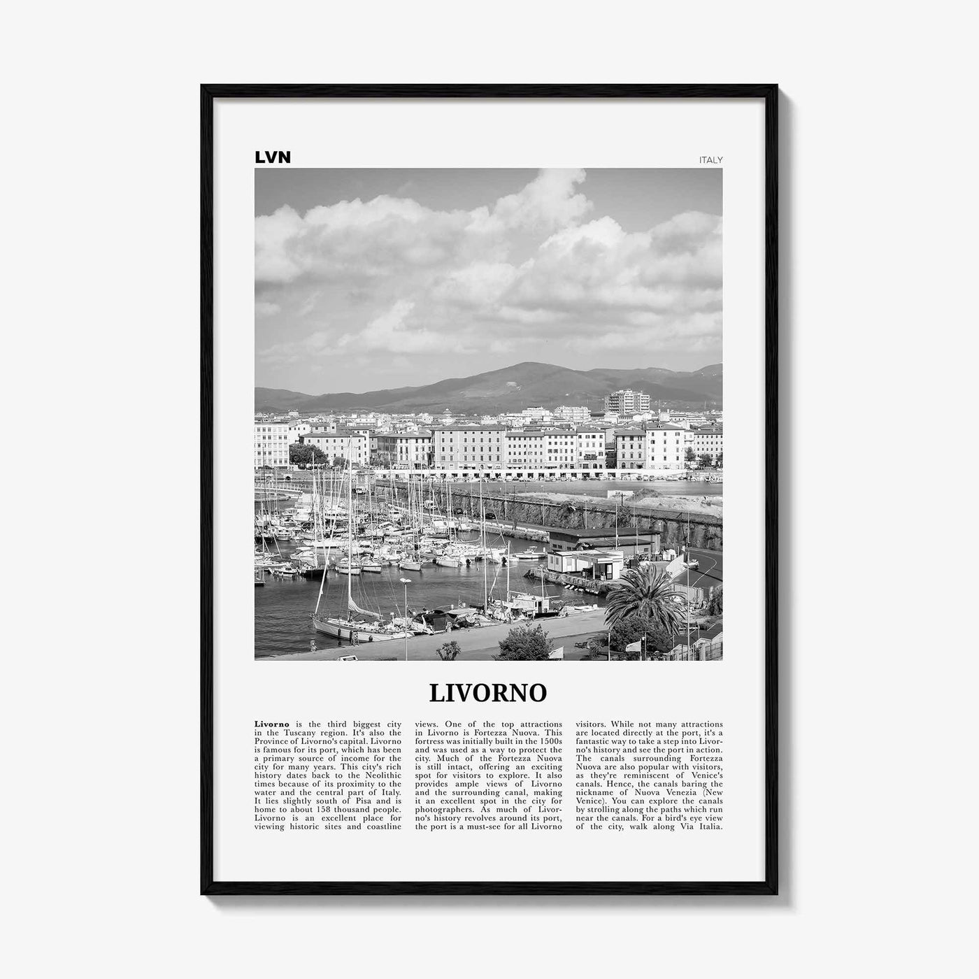 Livorno Print Black and White, Livorno Wall Art, Livorno Poster, Livorno Photo, Livorno Wall Décor, Livorno Map, Italy