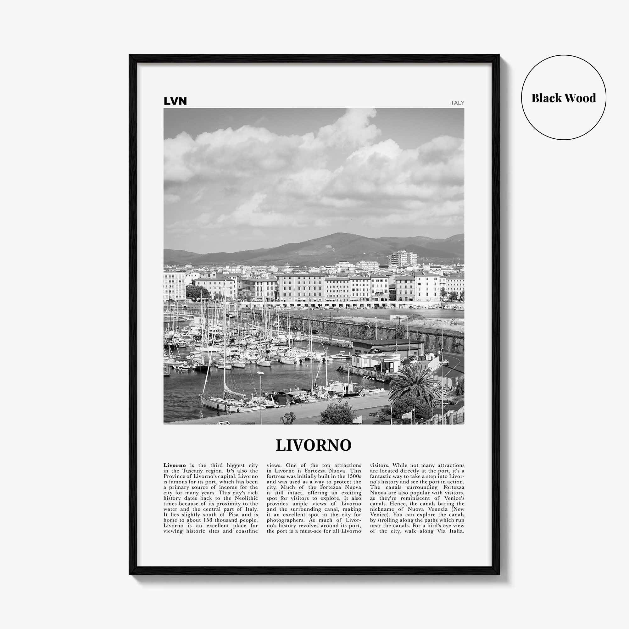 Livorno Print Black and White, Livorno Wall Art, Livorno Poster, Livorno Photo, Livorno Wall Décor, Livorno Map, Italy