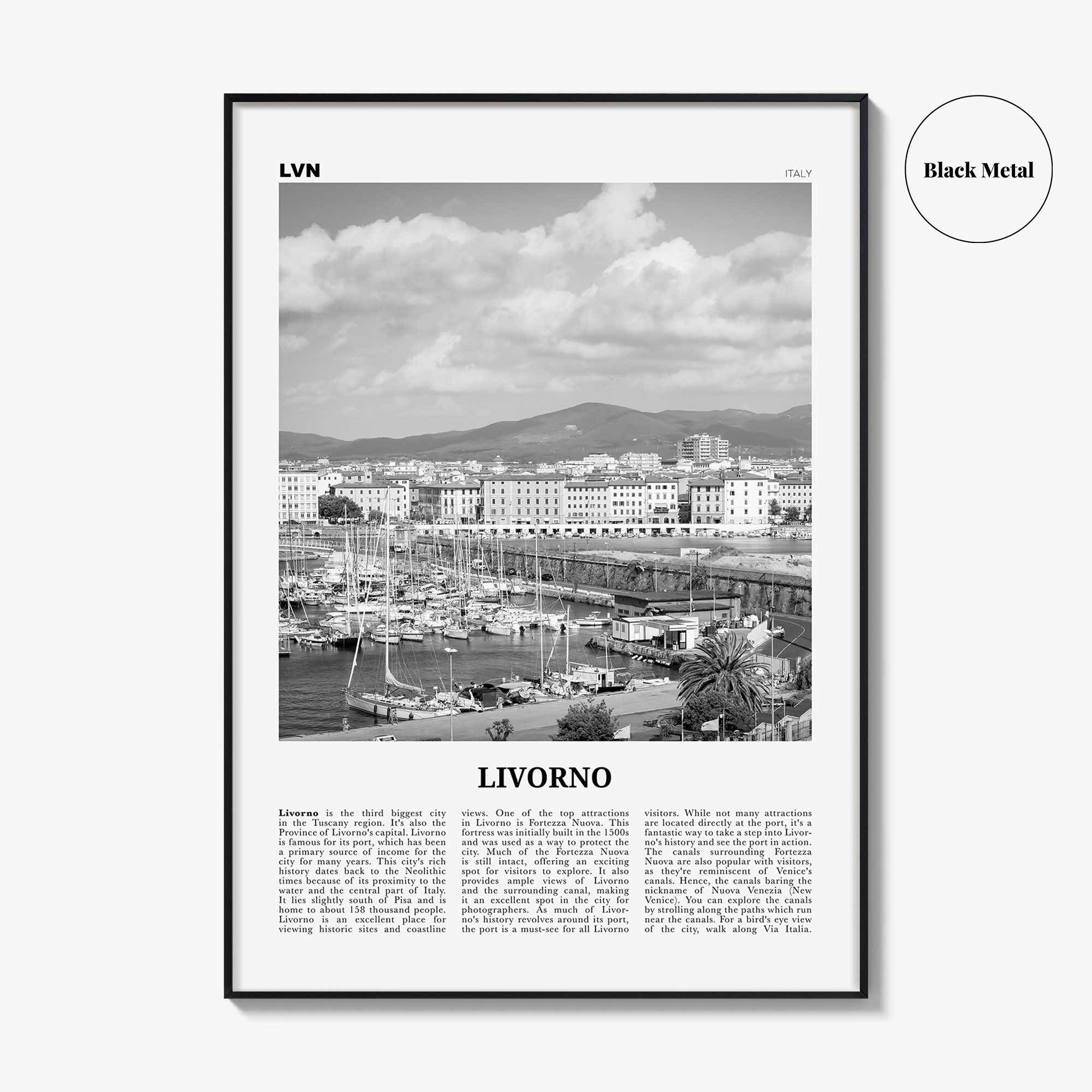 Livorno Print Black and White, Livorno Wall Art, Livorno Poster, Livorno Photo, Livorno Wall Décor, Livorno Map, Italy