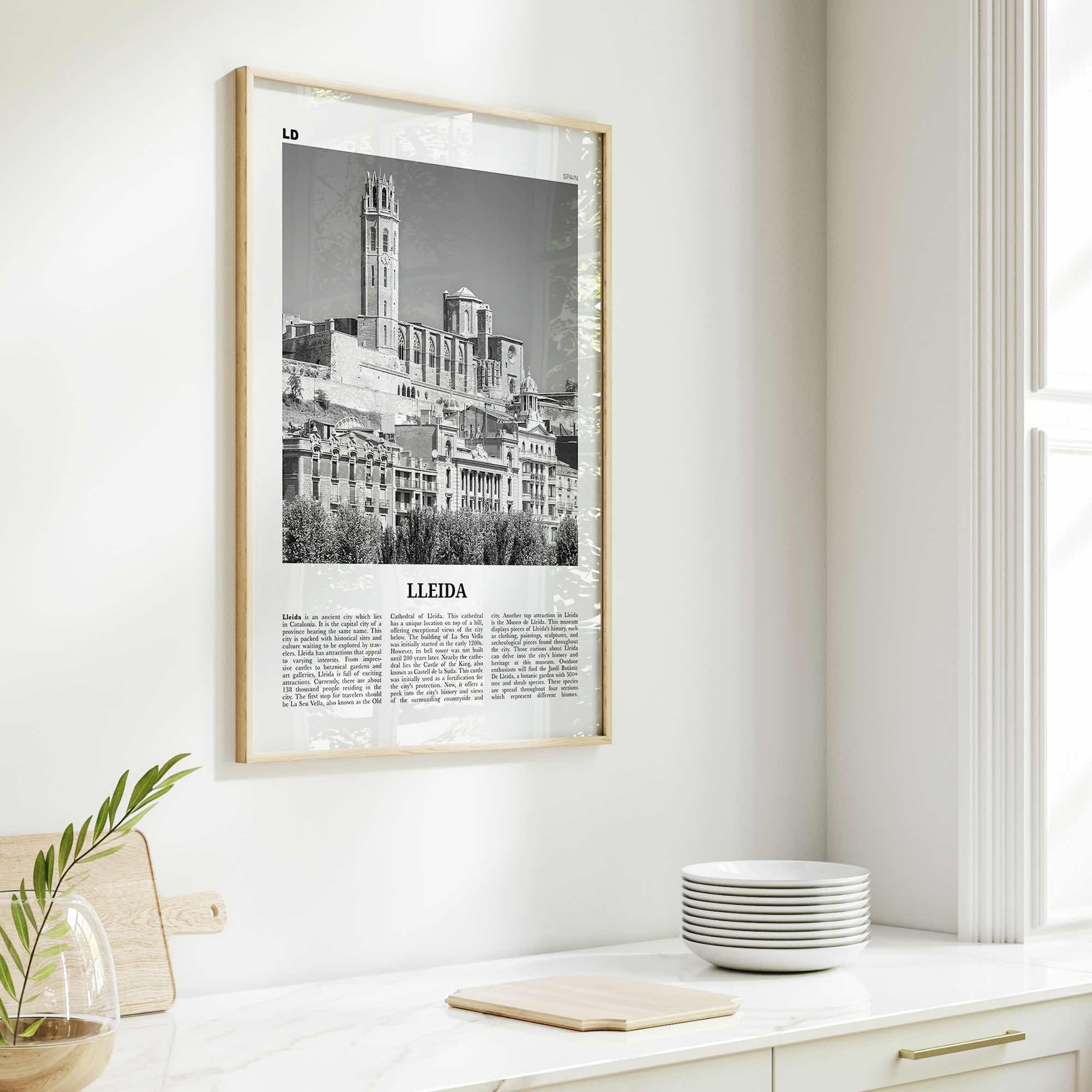 Lleida Print Black and White, Lleida Wall Art, Lleida Poster, Lleida Photo, Lleida Wall Décor, Lleida Map, Spain