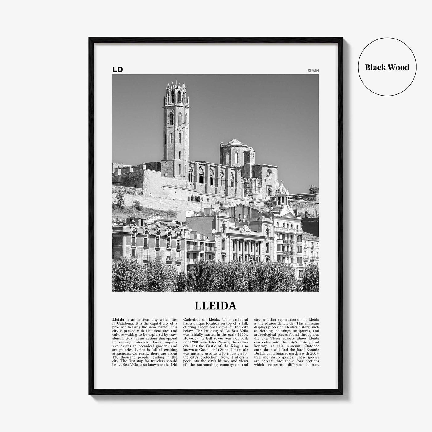 Lleida Print Black and White, Lleida Wall Art, Lleida Poster, Lleida Photo, Lleida Wall Décor, Lleida Map, Spain