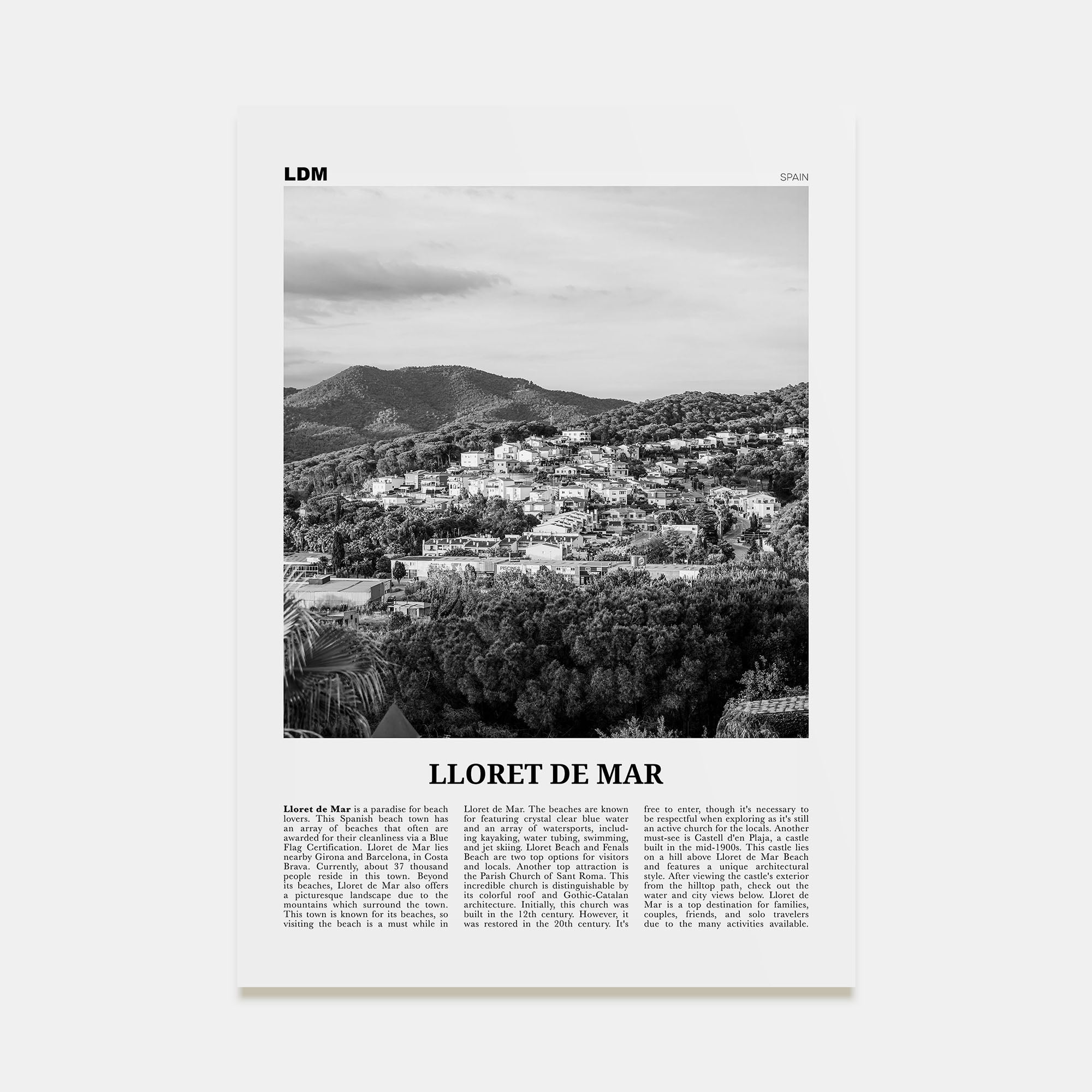 Lloret de Mar Travel B&W No 2 Poster