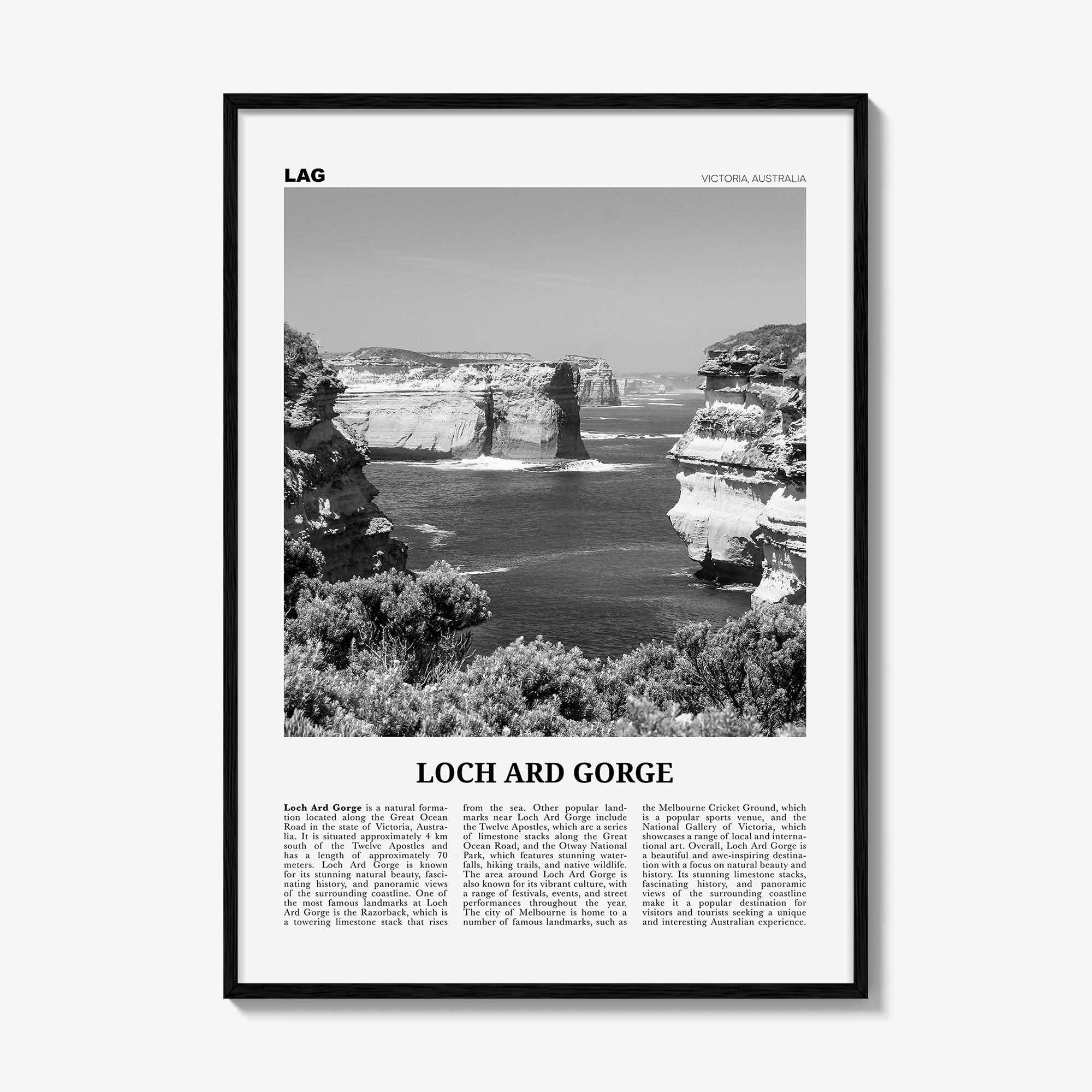 Loch Ard Gorge Print Black and White, Loch Ard Gorge Wall Art, Loch Ard Gorge Poster, Loch Ard Gorge Photo, Wall Décor, Loch Ard Gorge Map