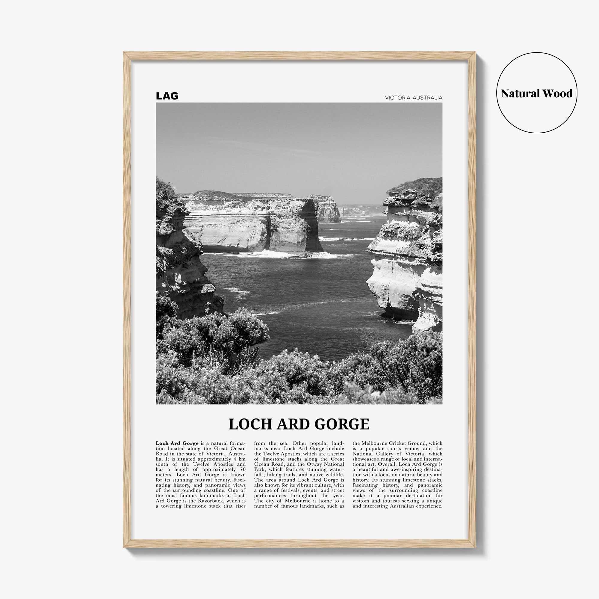 Loch Ard Gorge Print Black and White, Loch Ard Gorge Wall Art, Loch Ard Gorge Poster, Loch Ard Gorge Photo, Wall Décor, Loch Ard Gorge Map