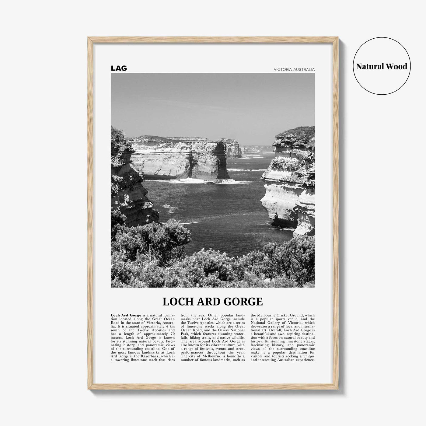 Loch Ard Gorge Print Black and White, Loch Ard Gorge Wall Art, Loch Ard Gorge Poster, Loch Ard Gorge Photo, Wall Décor, Loch Ard Gorge Map