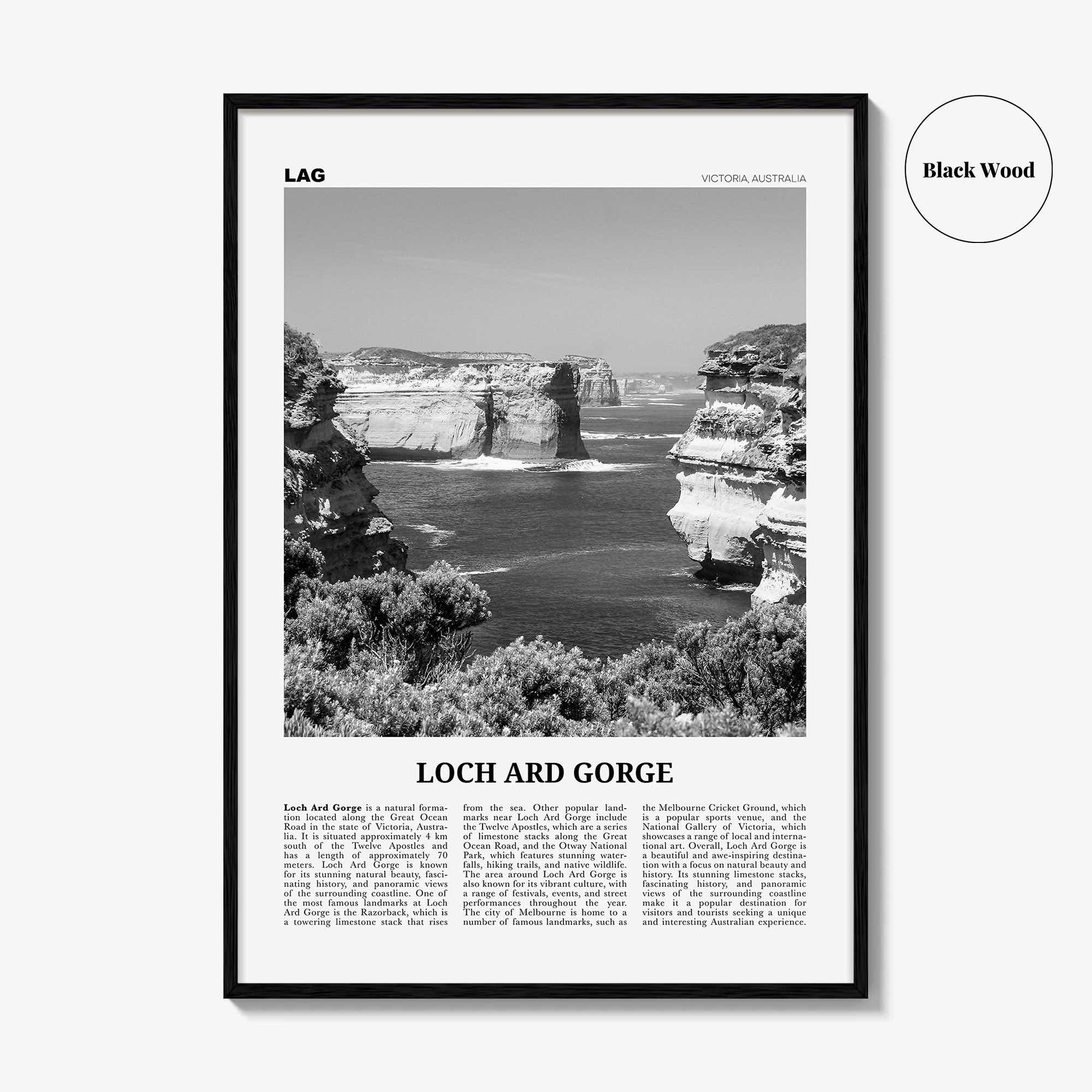Loch Ard Gorge Print Black and White, Loch Ard Gorge Wall Art, Loch Ard Gorge Poster, Loch Ard Gorge Photo, Wall Décor, Loch Ard Gorge Map