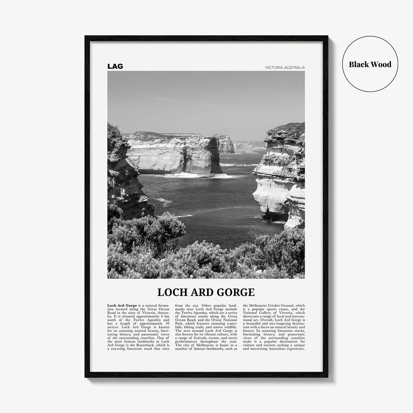 Loch Ard Gorge Print Black and White, Loch Ard Gorge Wall Art, Loch Ard Gorge Poster, Loch Ard Gorge Photo, Wall Décor, Loch Ard Gorge Map
