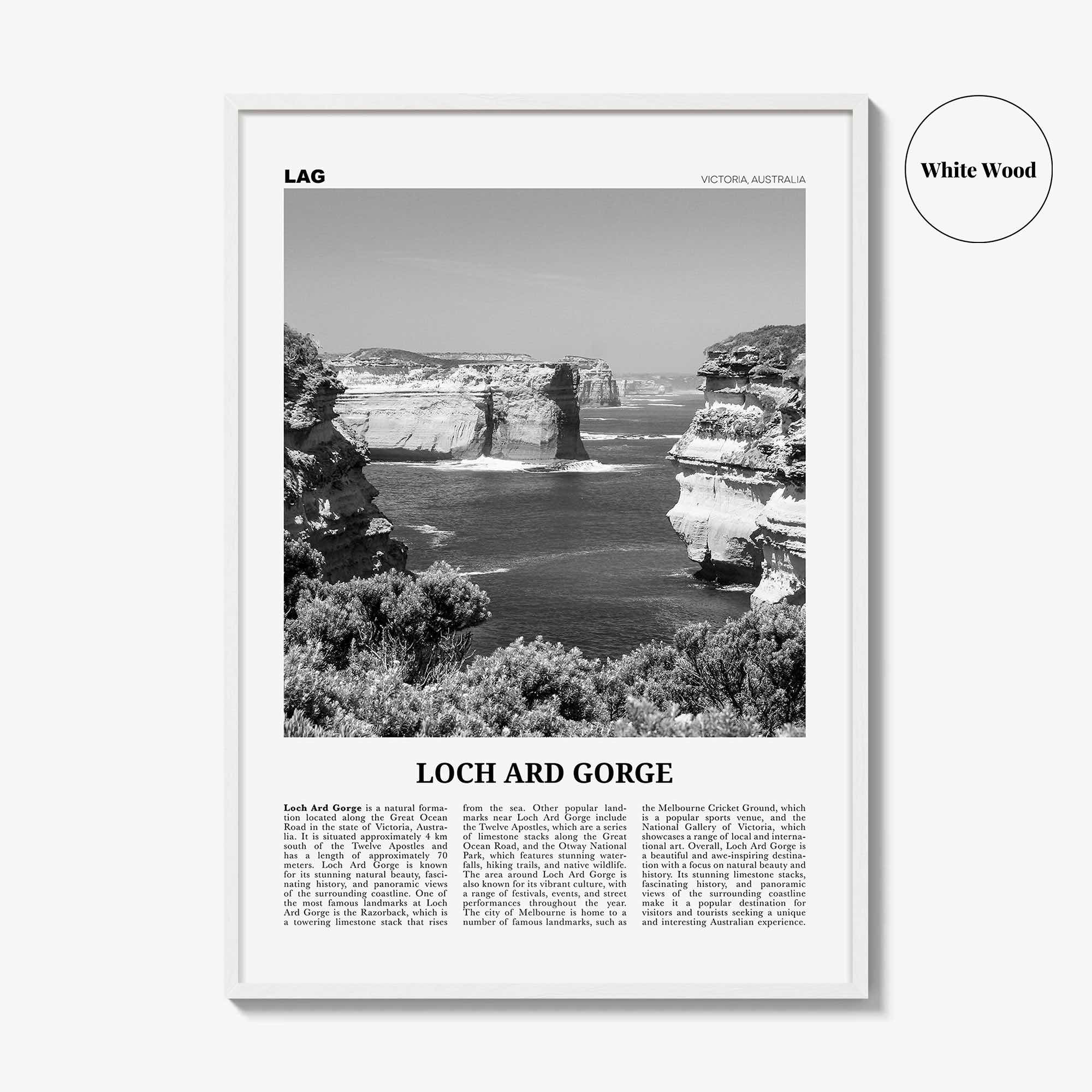 Loch Ard Gorge Print Black and White, Loch Ard Gorge Wall Art, Loch Ard Gorge Poster, Loch Ard Gorge Photo, Wall Décor, Loch Ard Gorge Map