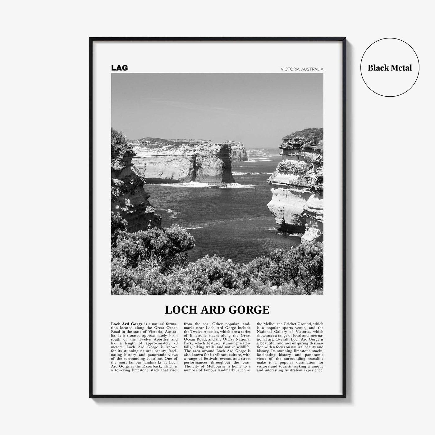 Loch Ard Gorge Print Black and White, Loch Ard Gorge Wall Art, Loch Ard Gorge Poster, Loch Ard Gorge Photo, Wall Décor, Loch Ard Gorge Map