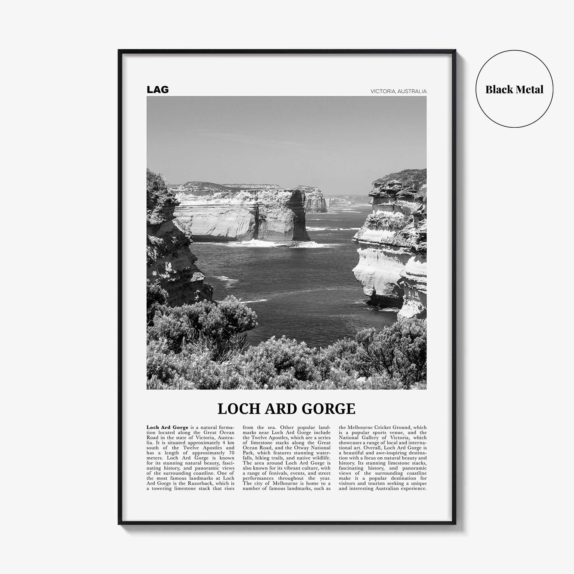 Loch Ard Gorge Print Black and White, Loch Ard Gorge Wall Art, Loch Ard Gorge Poster, Loch Ard Gorge Photo, Wall Décor, Loch Ard Gorge Map